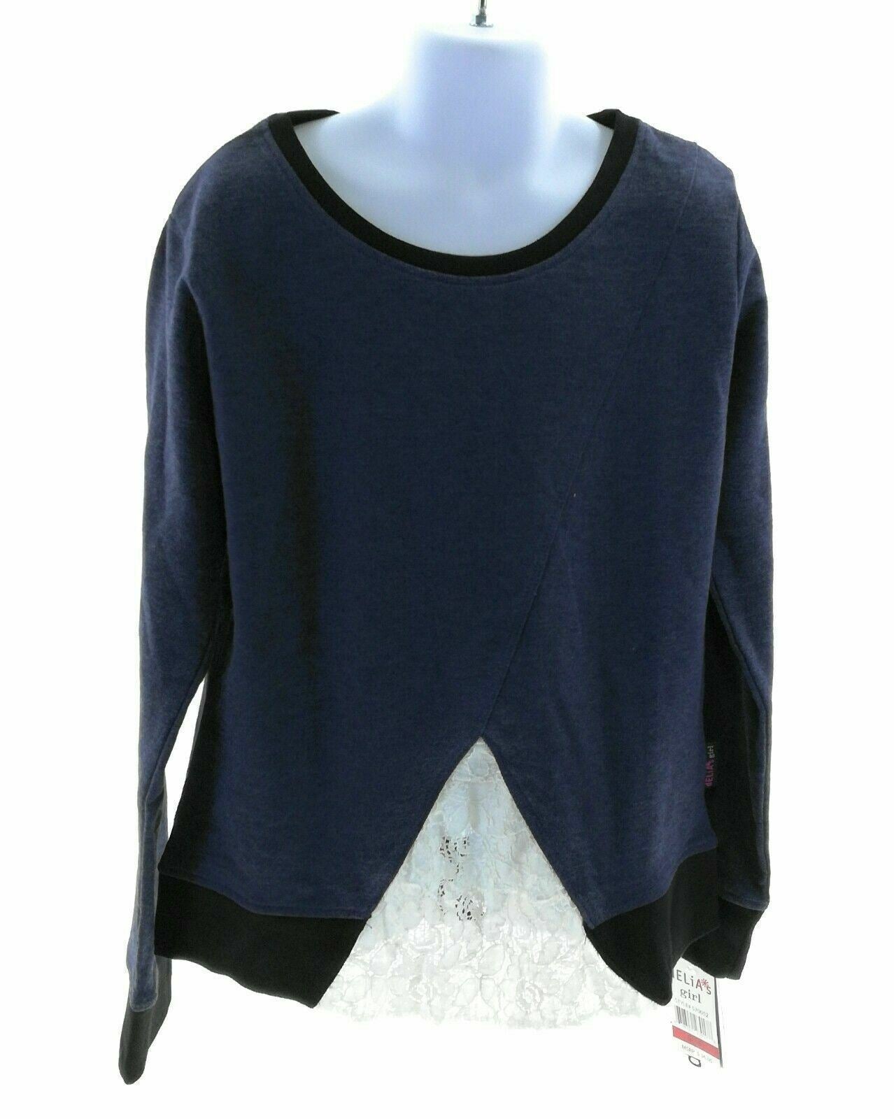 dELiA*s girl Girls Long Sleeve Shirt Crew Neck Crochet Accent Pullover Top - Picture 10 of 10
