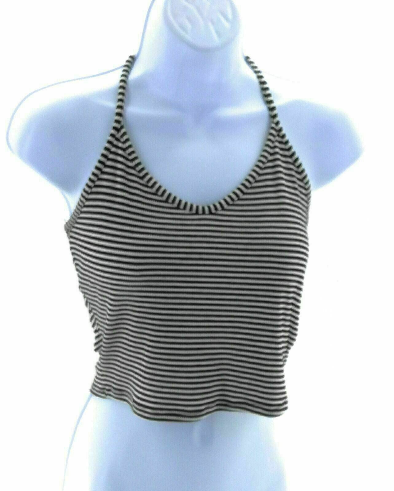Acemi Juniors Striped Halter Crop Top Casual Beach Summer Shirt Sleeveless - Picture 12 of 13