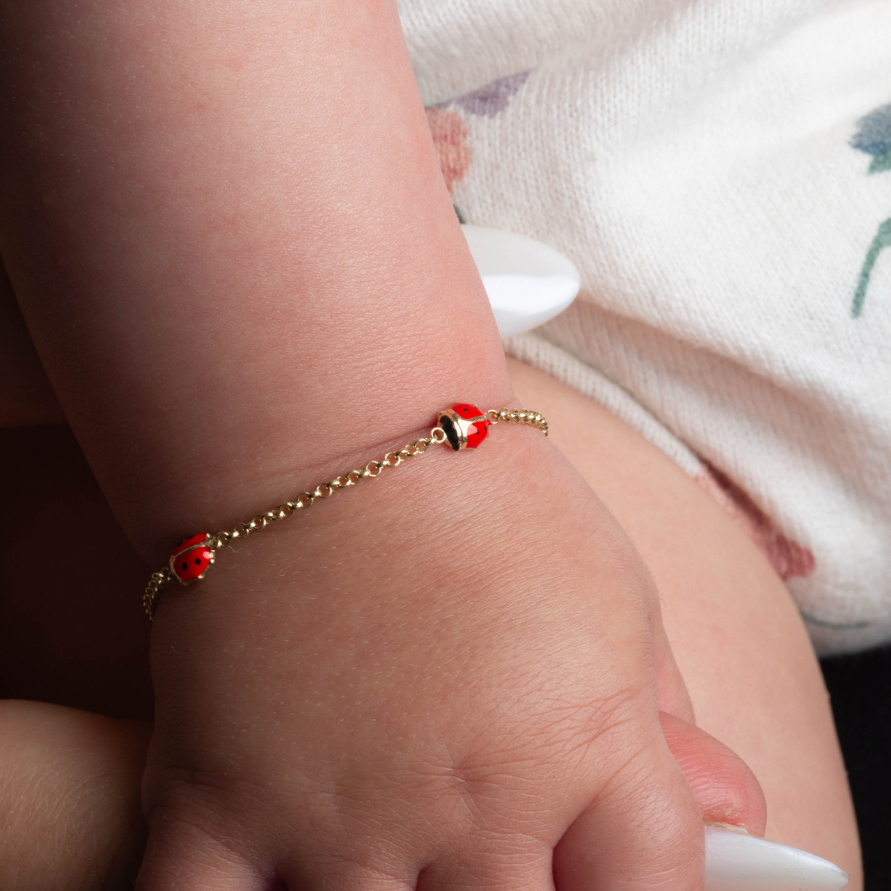 14K Yellow Gold Enamel Ladybug Nature Charm Baby Bracelet detailed image 2
