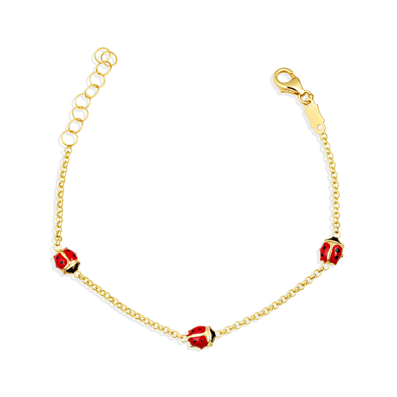 14K Yellow Gold Enamel Ladybug Nature Charm Baby Bracelet main product image