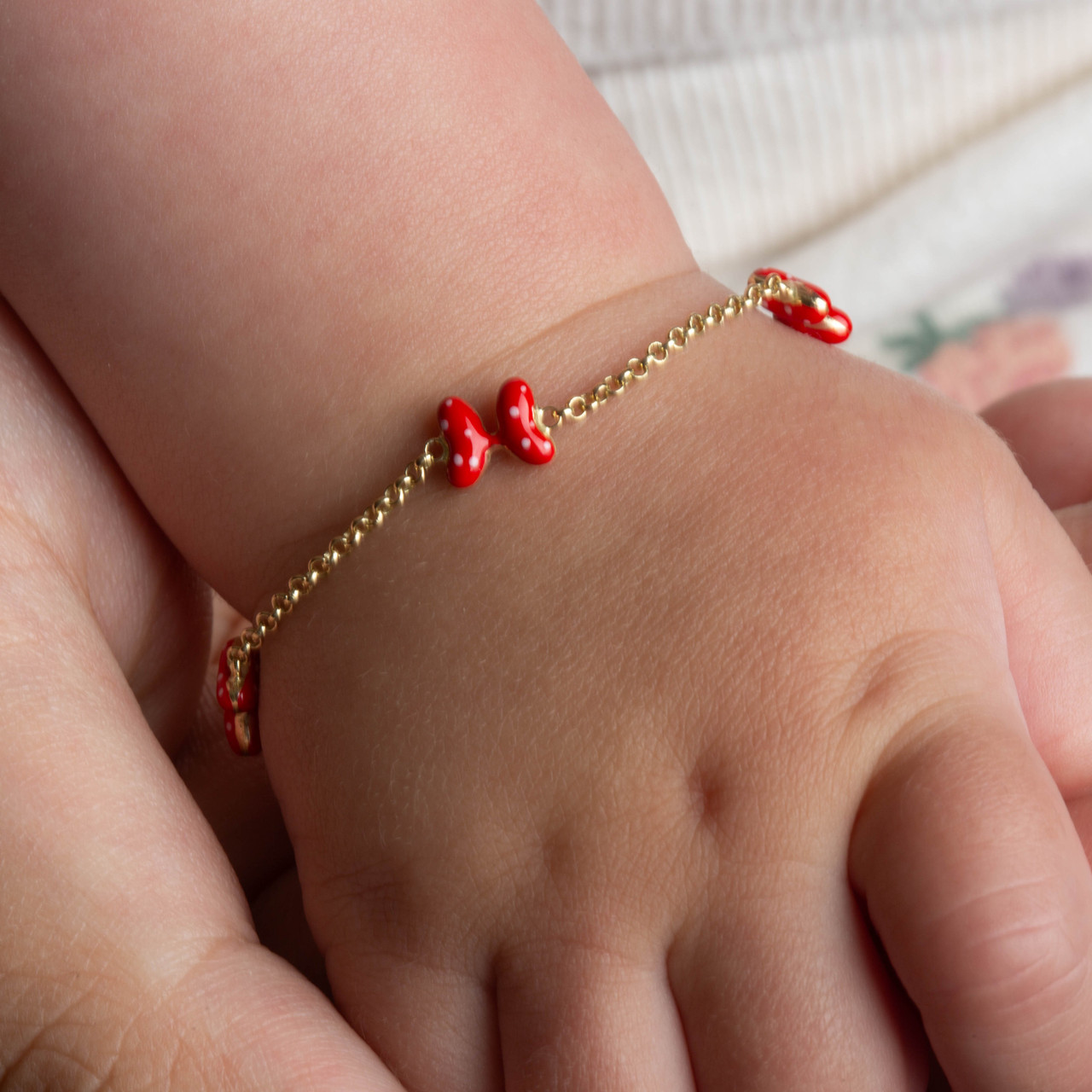 14K Yellow Gold Enamel Butterfly Charm Nature Baby Bracelet detailed image 2