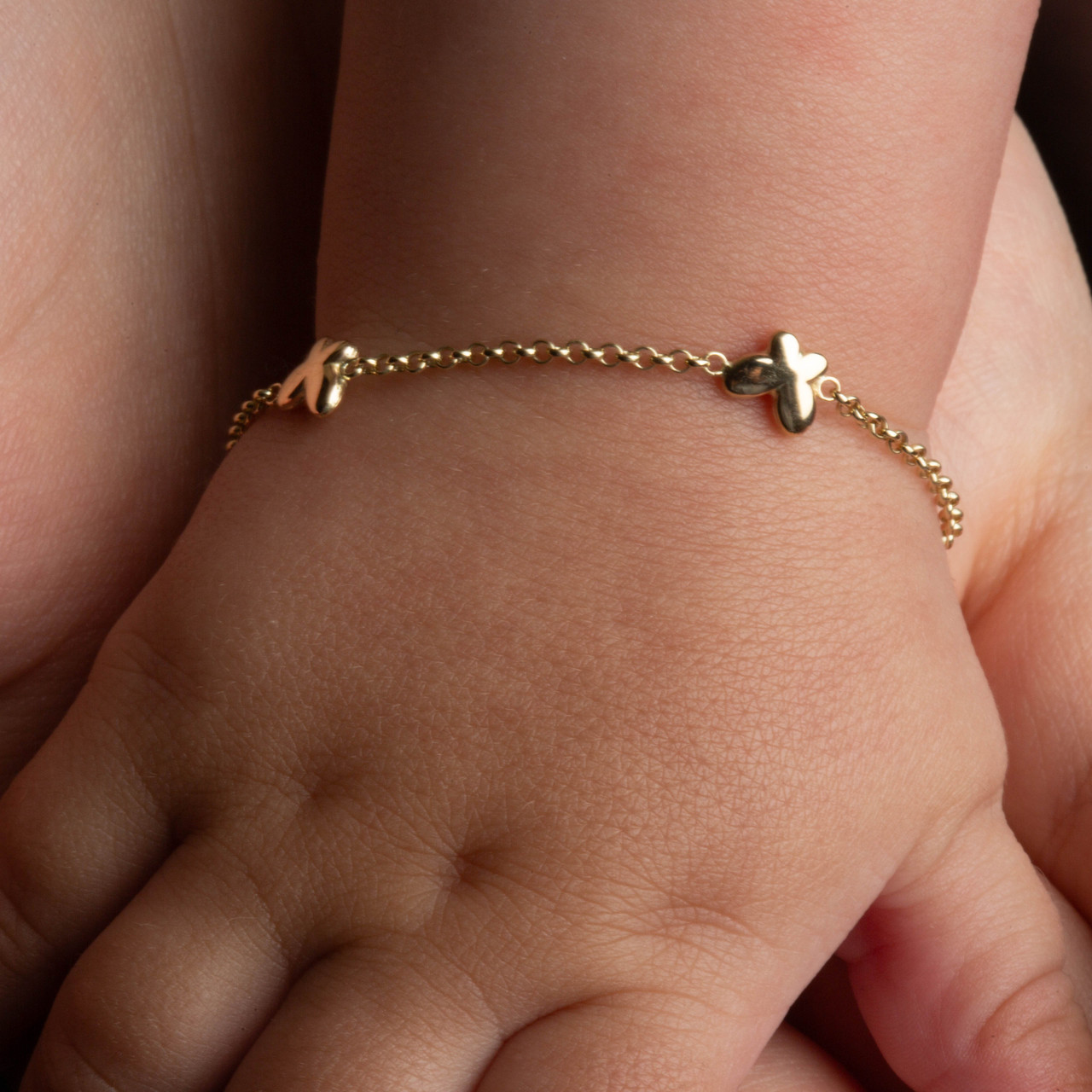 14K Yellow Gold Butterfly Nature Charm Baby Bracelet detailed image 2