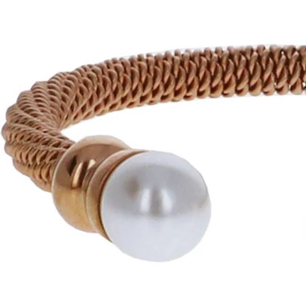 Classic Twisted Cable Ladies Bracelet with Synthetic Pearls - Picture 3 of 11