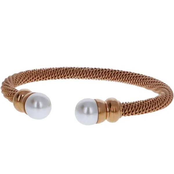Classic Twisted Cable Ladies Bracelet with Synthetic Pearls - Picture 2 of 11