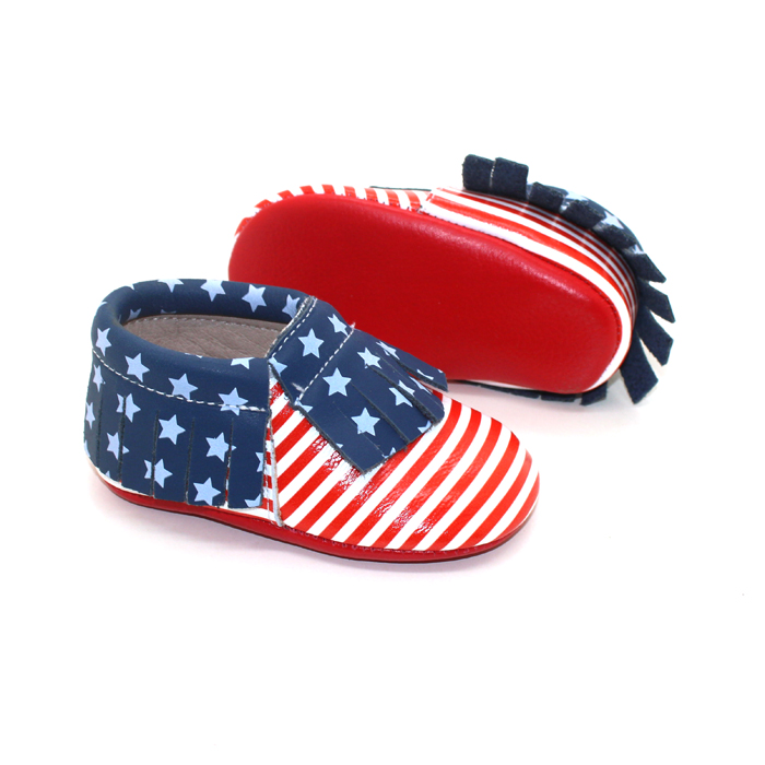 American Flag Patriotic USA 4th of July 100/% American Leather Moccasins for Babies /& Toddlers Made in US