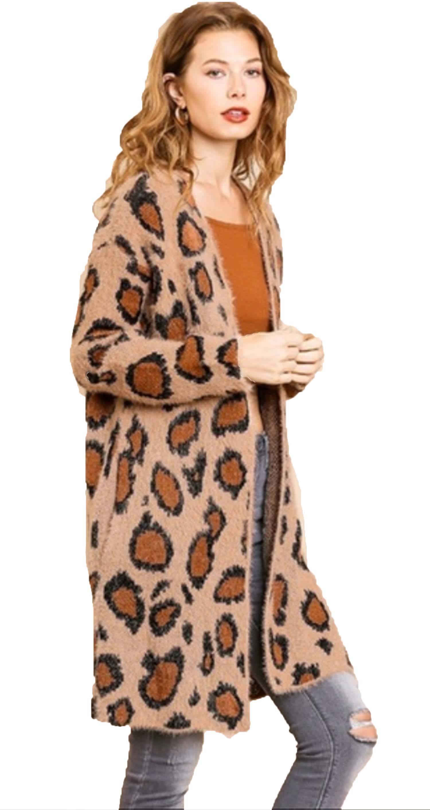 Latte Animal Print Long Sleeve Fuzzy 