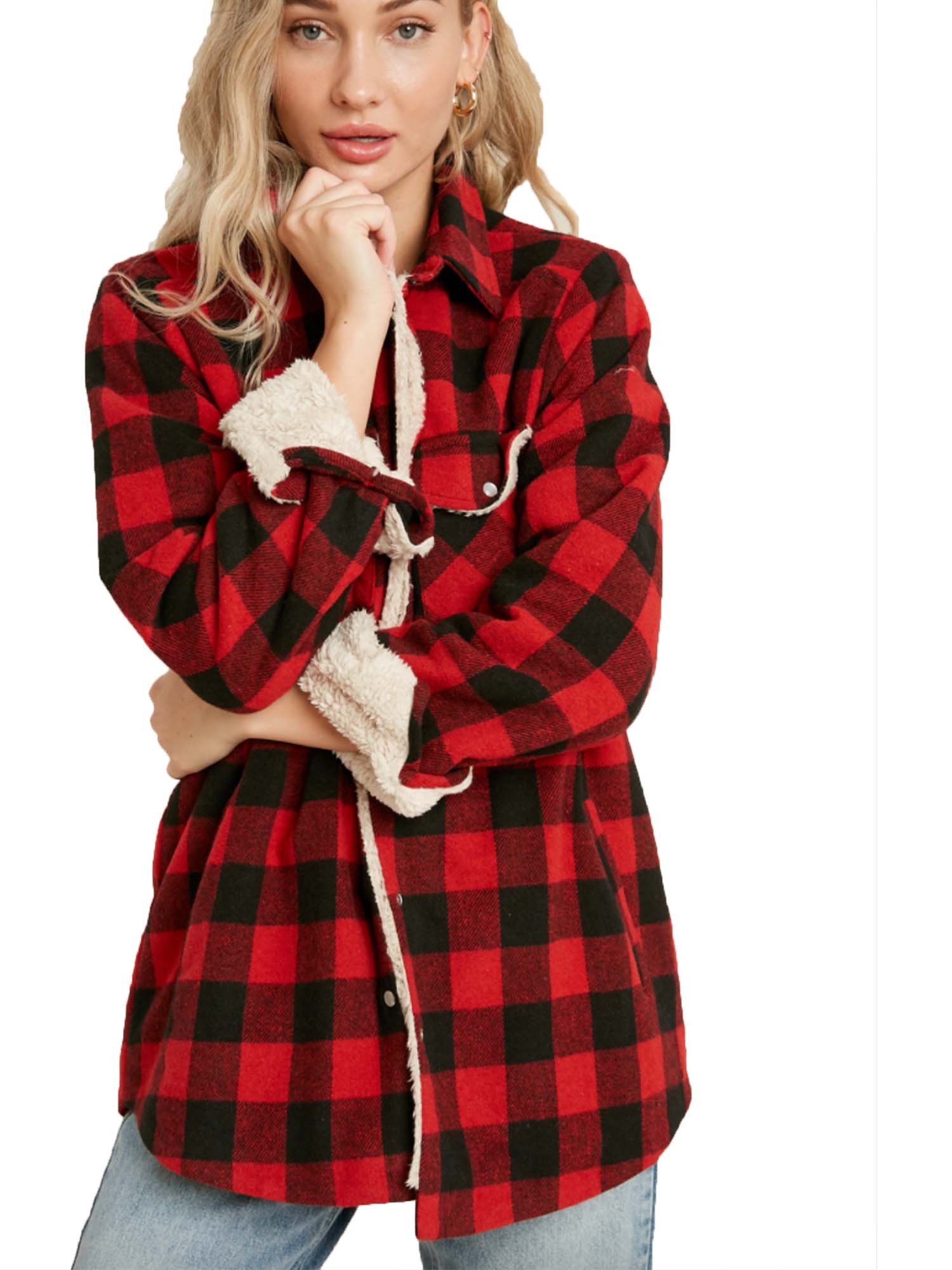 Womens Ruby Red Buffalo Plaid Sherpa 