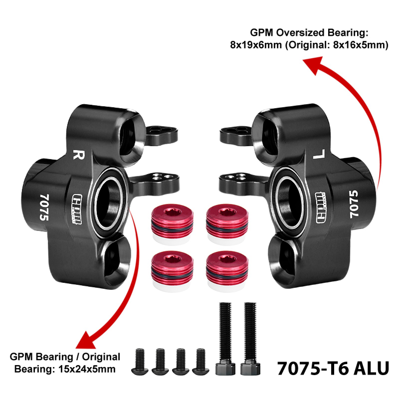 Front Steering Blocks (Larger Bearings) - Compatible w/ Arrma 1/8