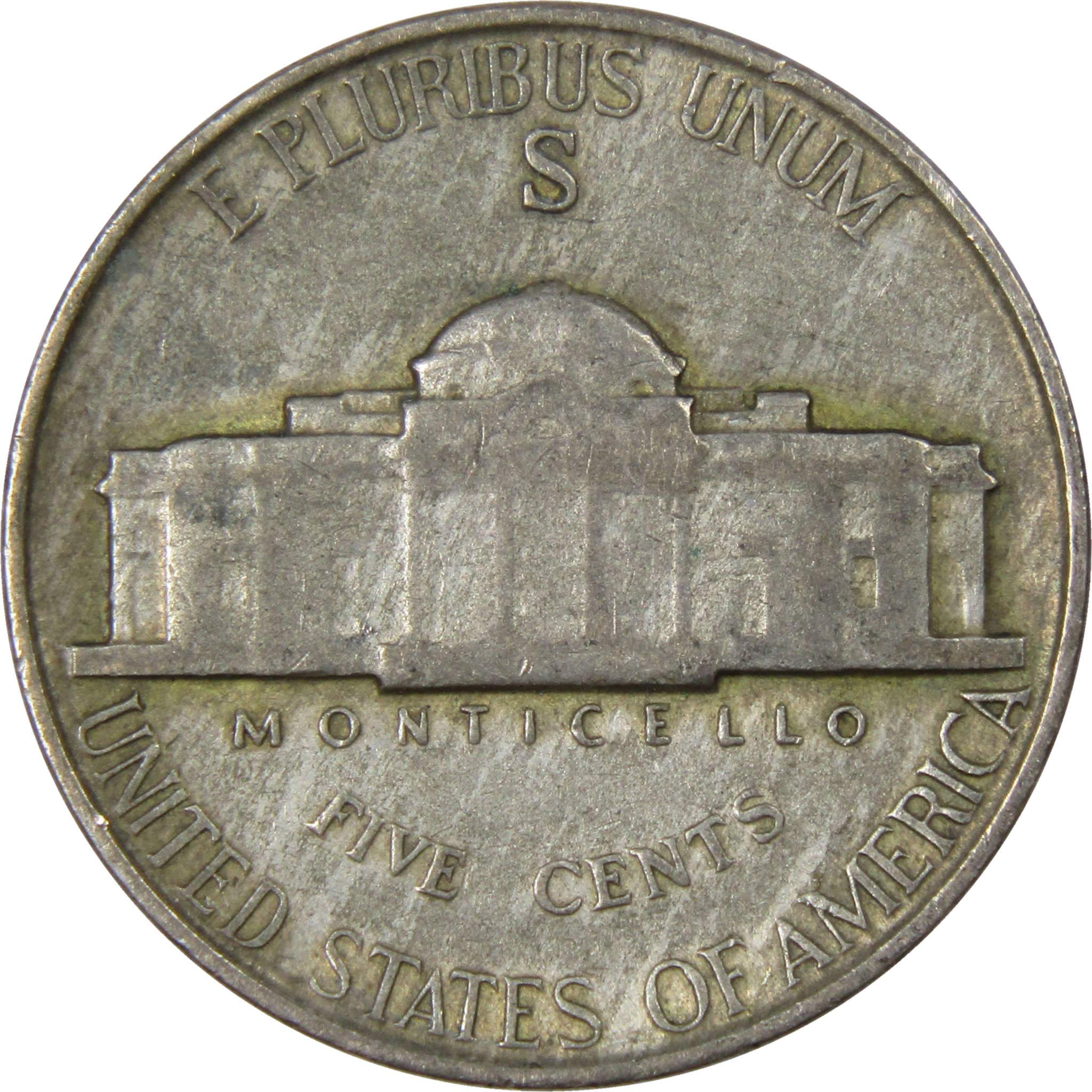 1942 S Jefferson Nickel Circulated Wartime Silver 5c Coin 