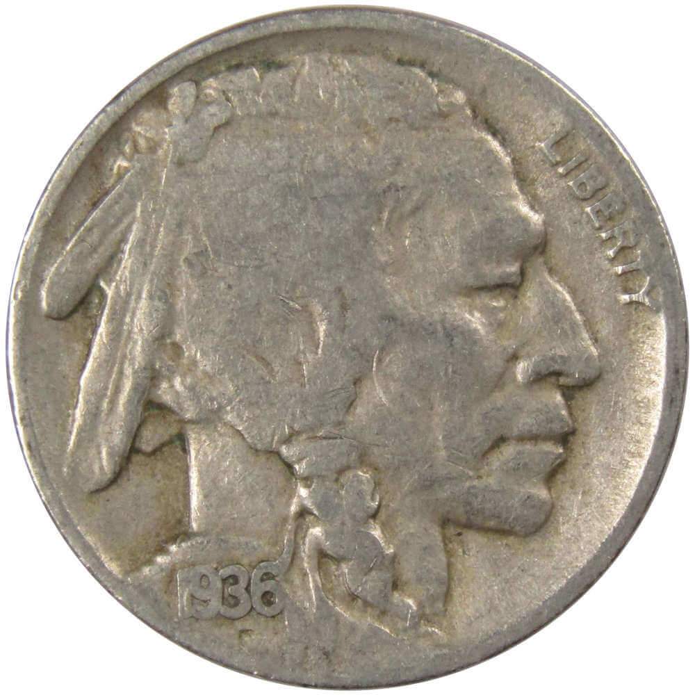 1936 D Indian Head Buffalo Nickel 5 Cent Piece G Good 5c US Coin 1936 D Indian Head Buffalo Nickel 5 Cent Piece G Good 5c US Coin