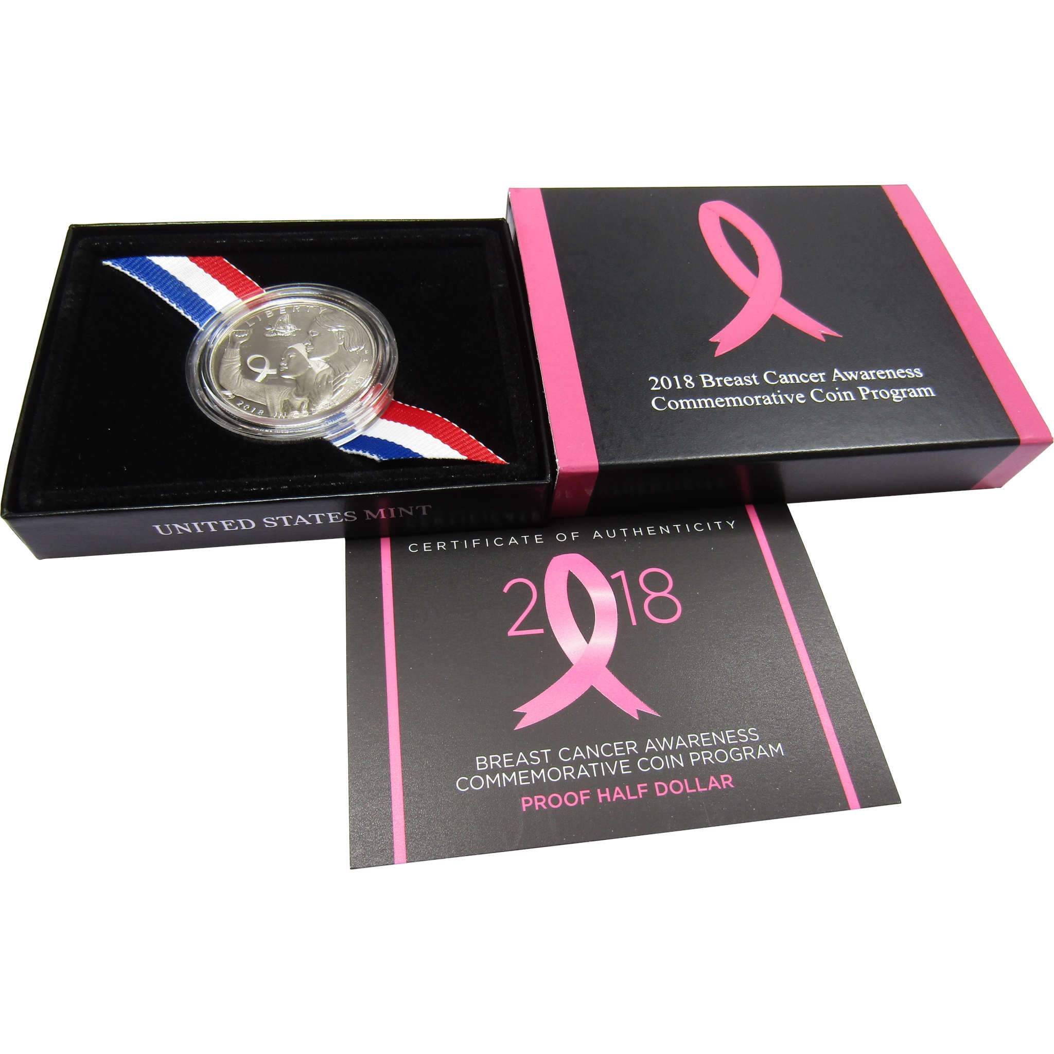 2018 Proof Breast Cancer Awareness Half Dollar US Mint 50c Coin with Box and COA