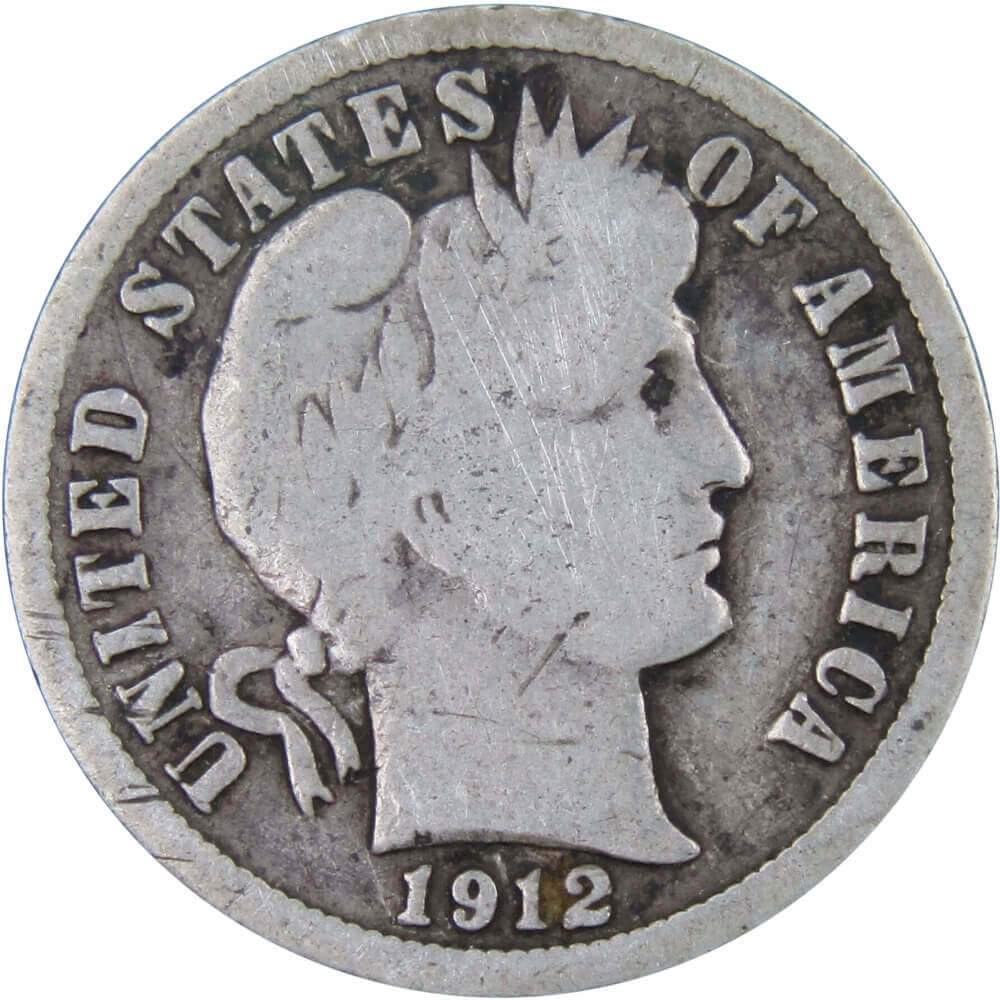 1912 10c Barber Silver Dime Average Circulated