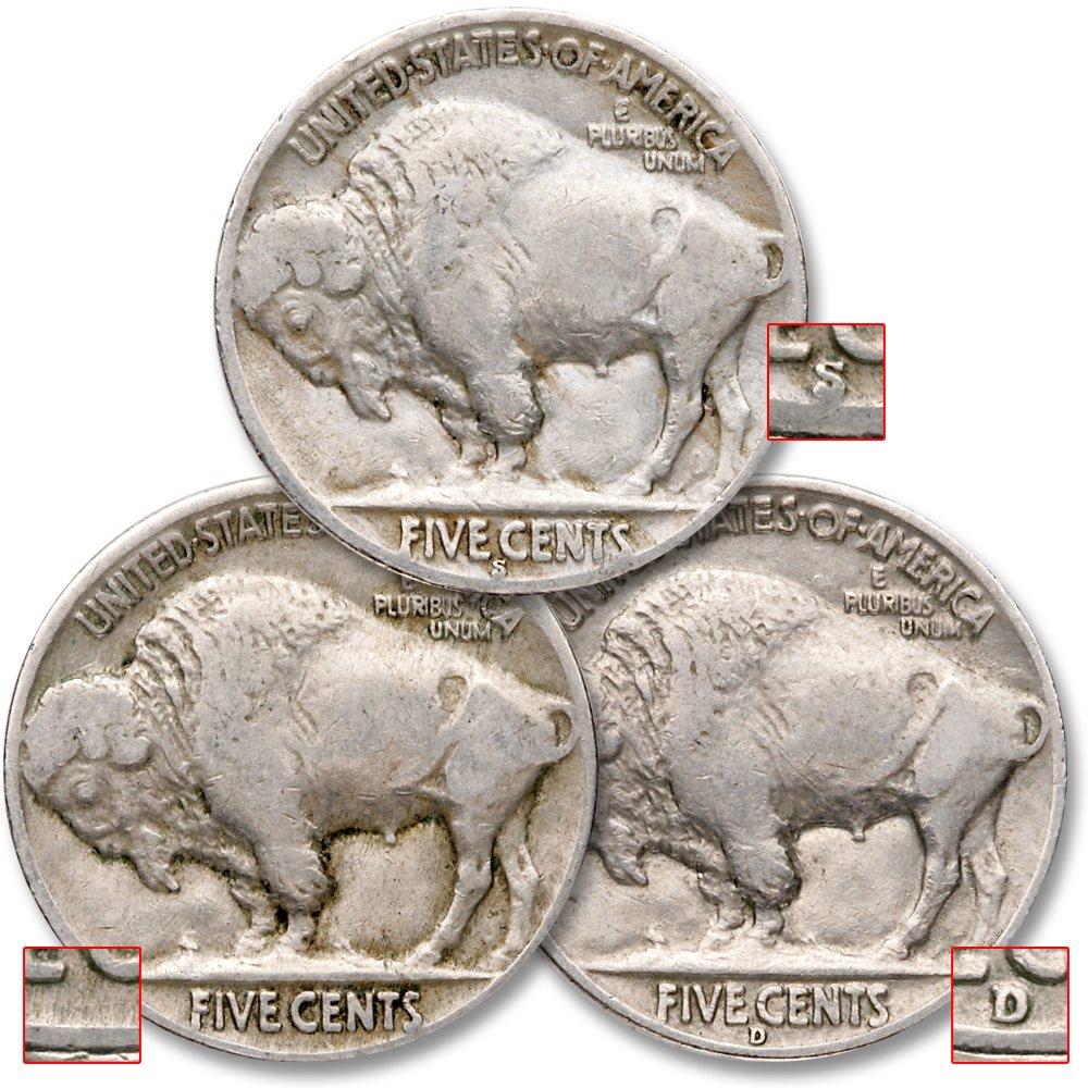 1935-1937 5c Indian Head Buffalo Nickel 3 Coin All Mint Set Lot F Fine