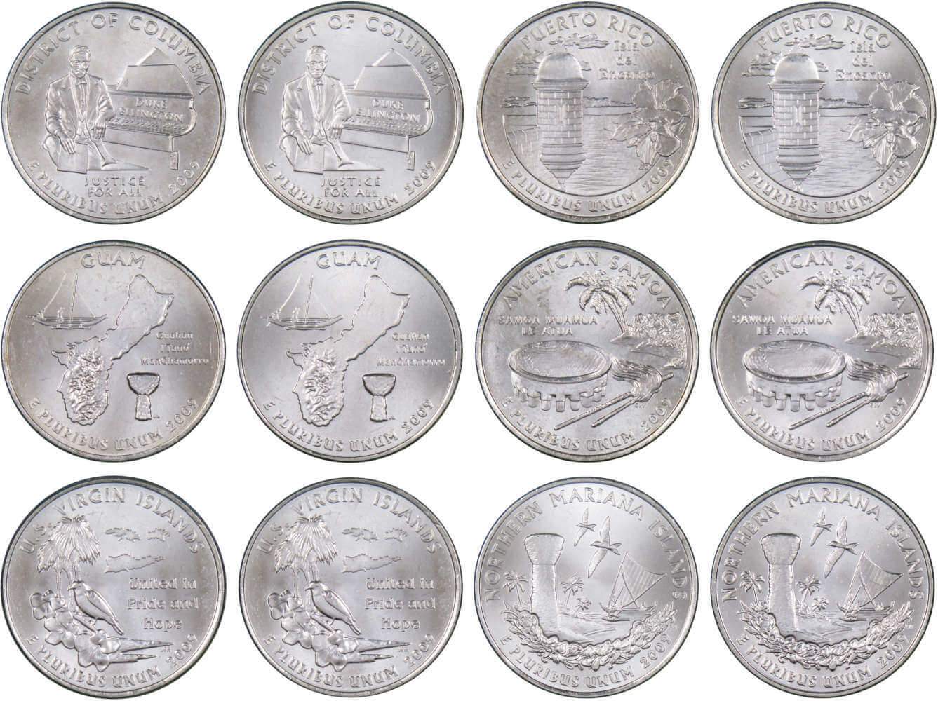 2009 COMPLETE P 6 Quarter Set DC /& US TERRITORIES Lot ~ 6 Unc Philadelphia Coins