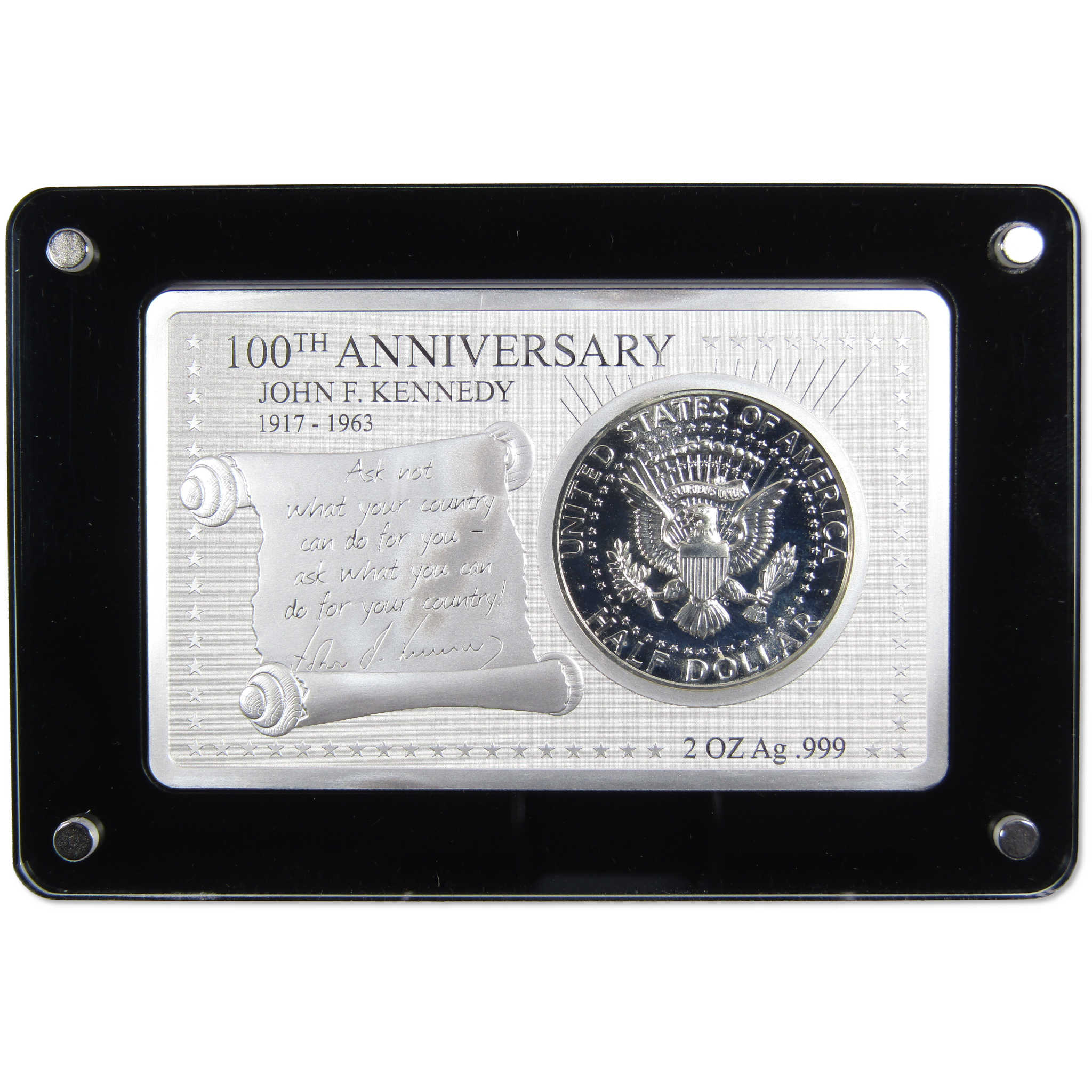 2017 100th Anniversary of John F Kennedy 2 oz Silver Coin & Bar