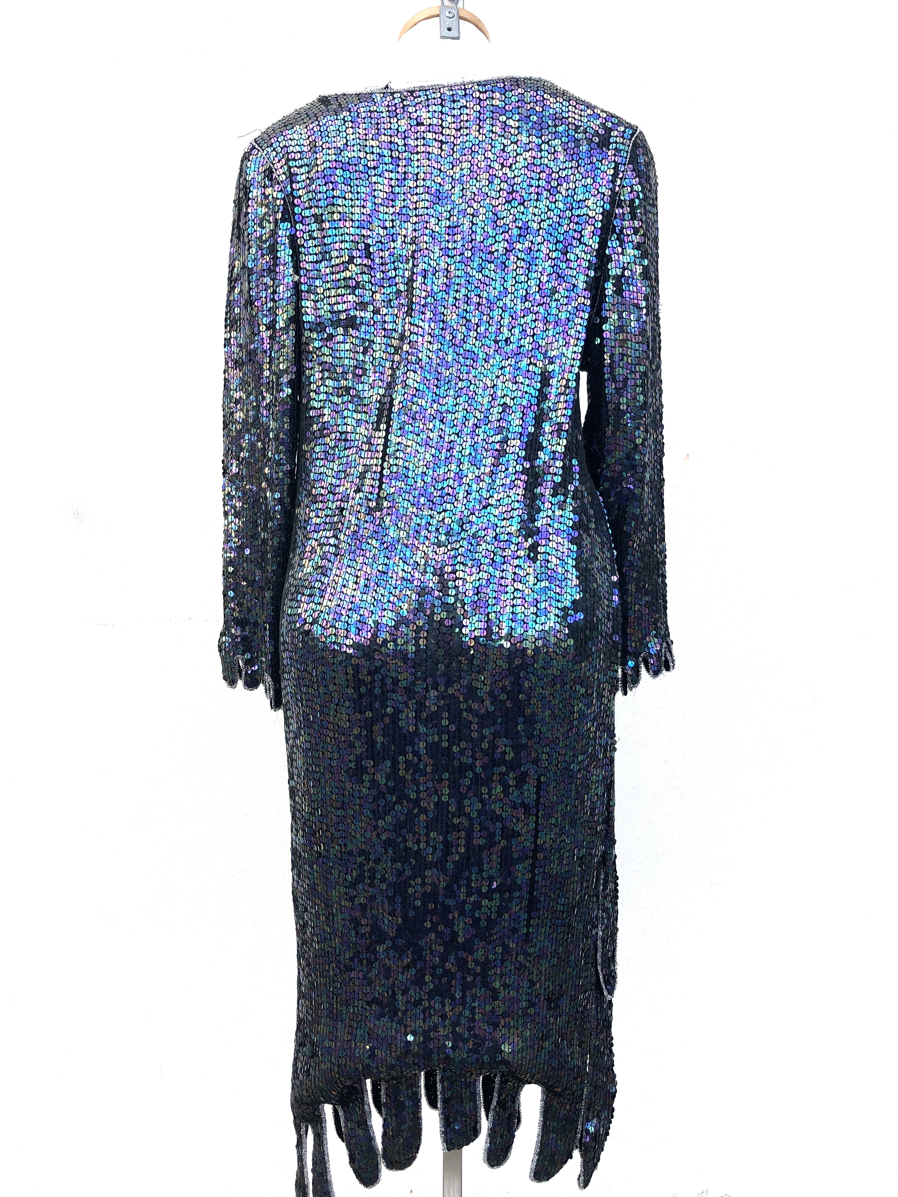 Vintage VTG 80s 1980s does 20s Silk Sequin Flapper Party Dress - Picture 9 of 9
