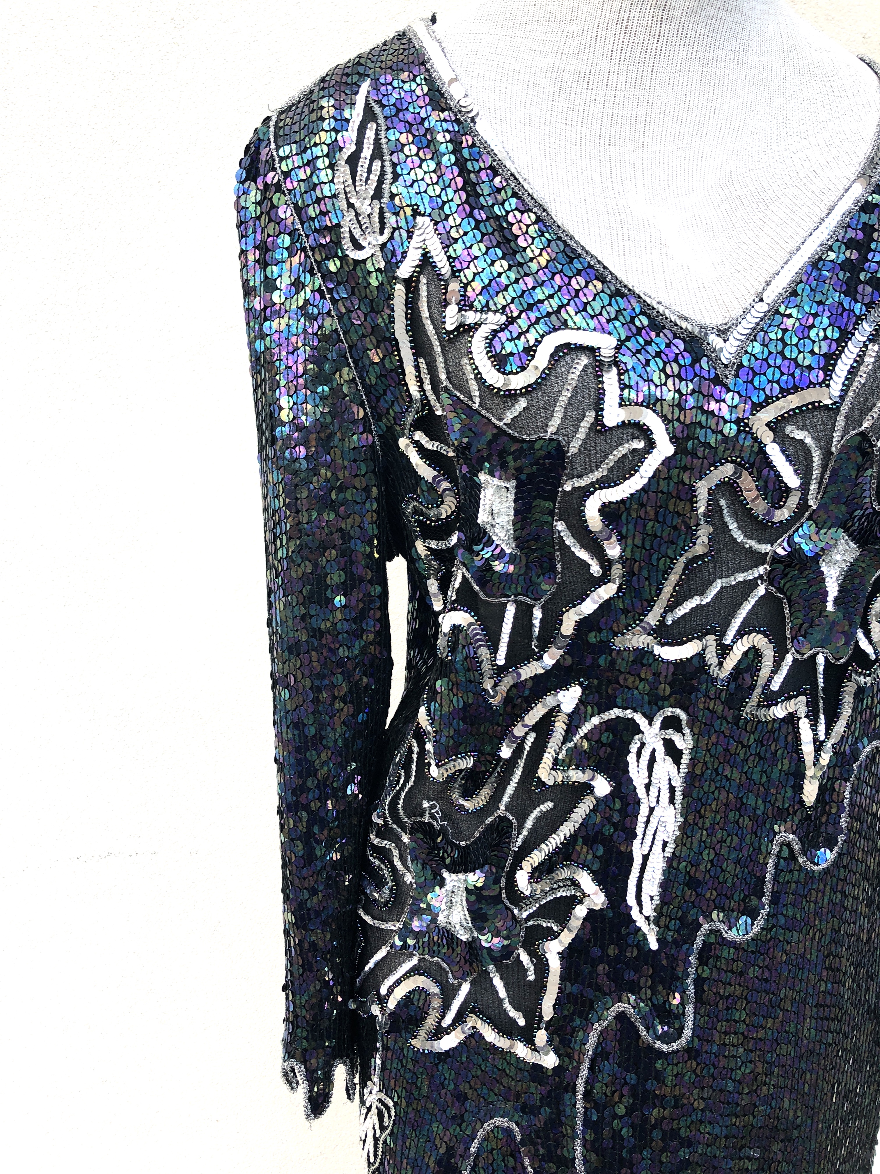 Vintage VTG 80s 1980s does 20s Silk Sequin Flapper Party Dress - Picture 7 of 9