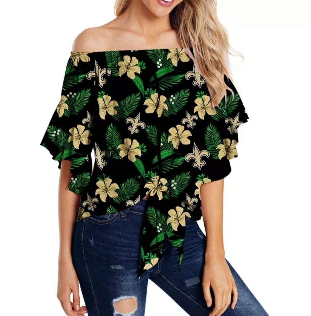 Top Halter hawaiano sin hombro para mujer New Orleans Saints - Imagen 3 de 5