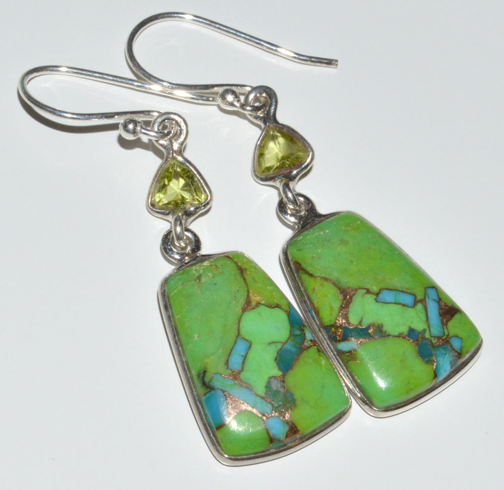 Stunninng Green Turquoise Silver Plated 7 Grams Earring 1.75 Long Handmade Jewellry
