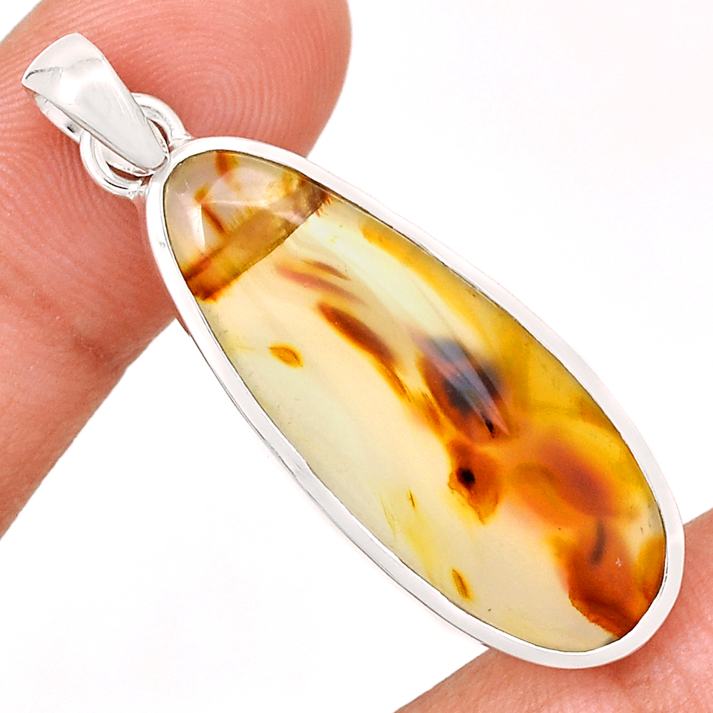 Details About Montana Agate From The Yellow Stone River 925 Silver Pendant Mntp517