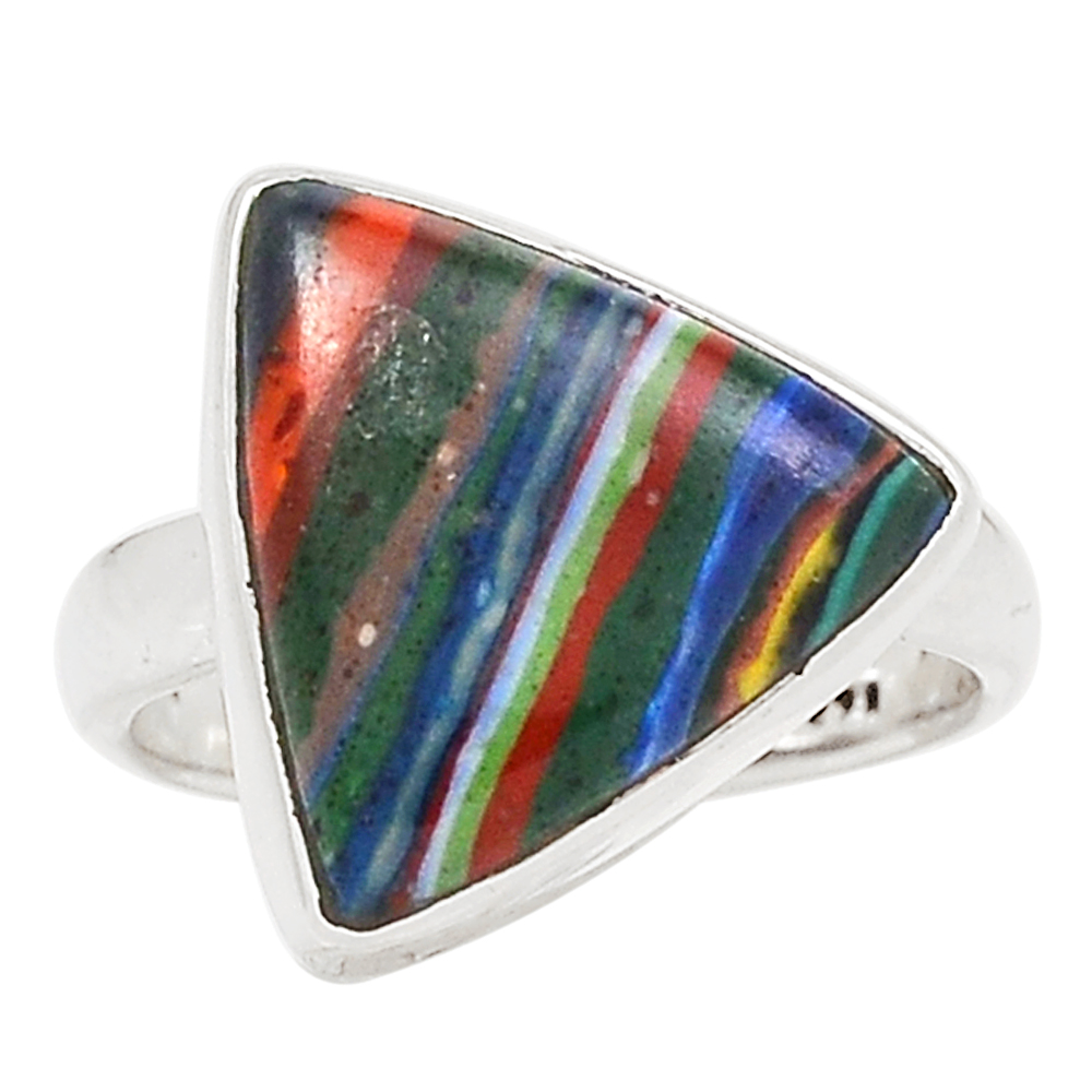 Natural Rainbow Calsilica Stylish Jewelry Solid 925 Sterling Silver Ring Size 11