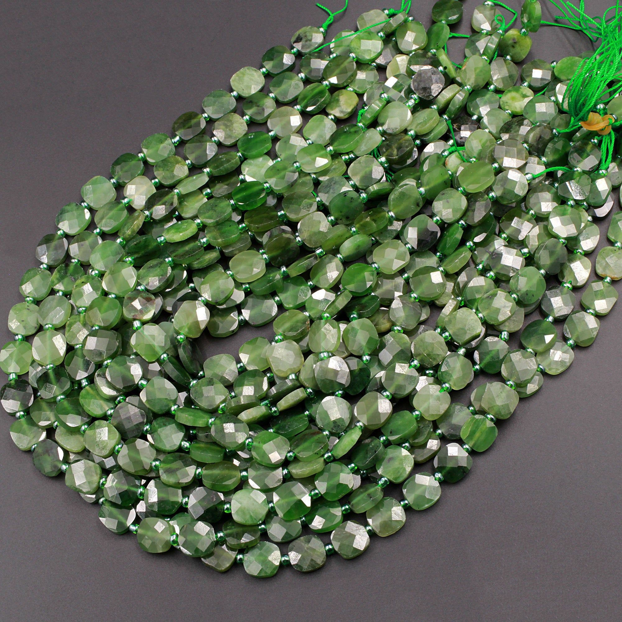 Natural Canadian Green Jade Faceted Square Coin Real Genuine Jade 16