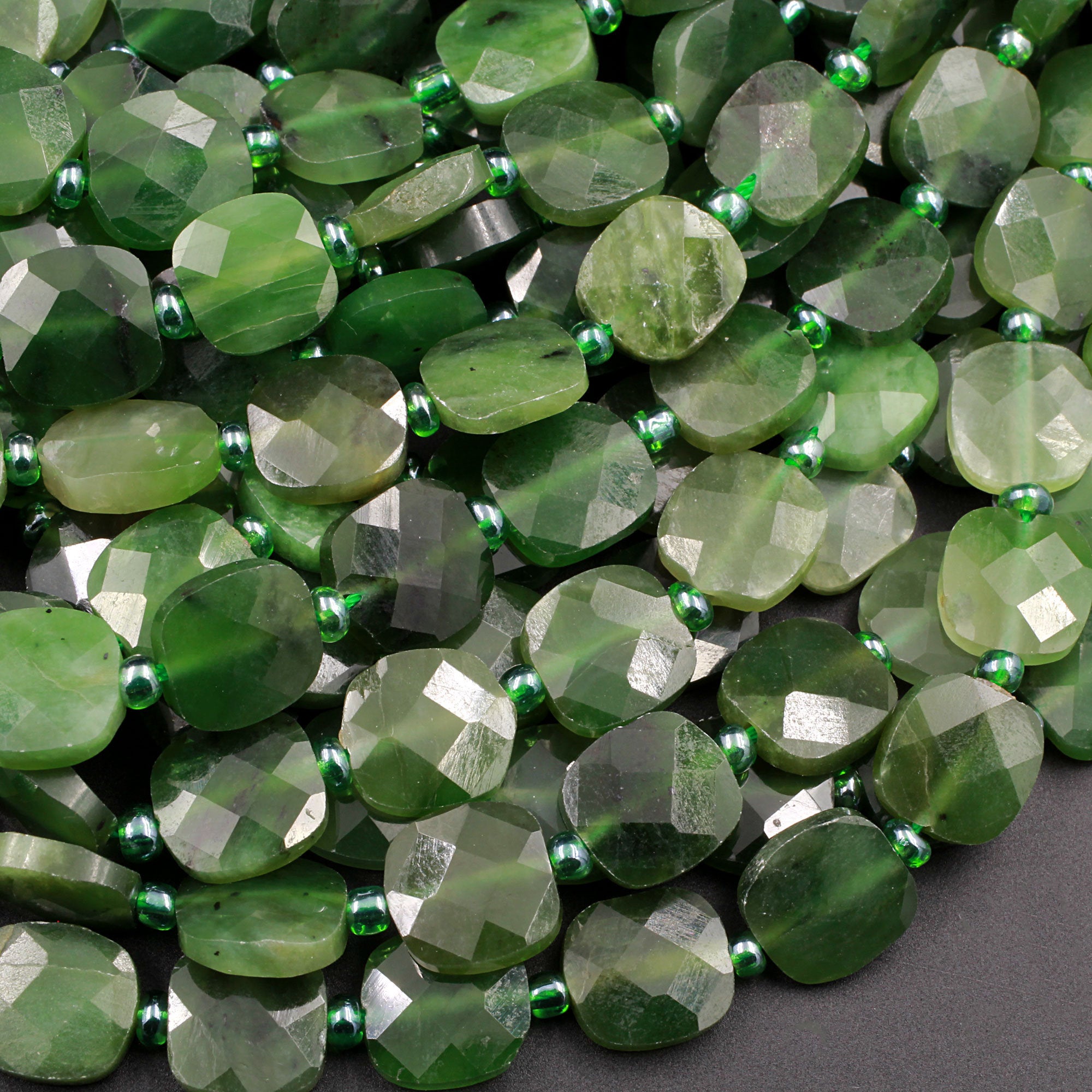 Natural Canadian Green Jade Faceted Square Coin Real Genuine Jade 16