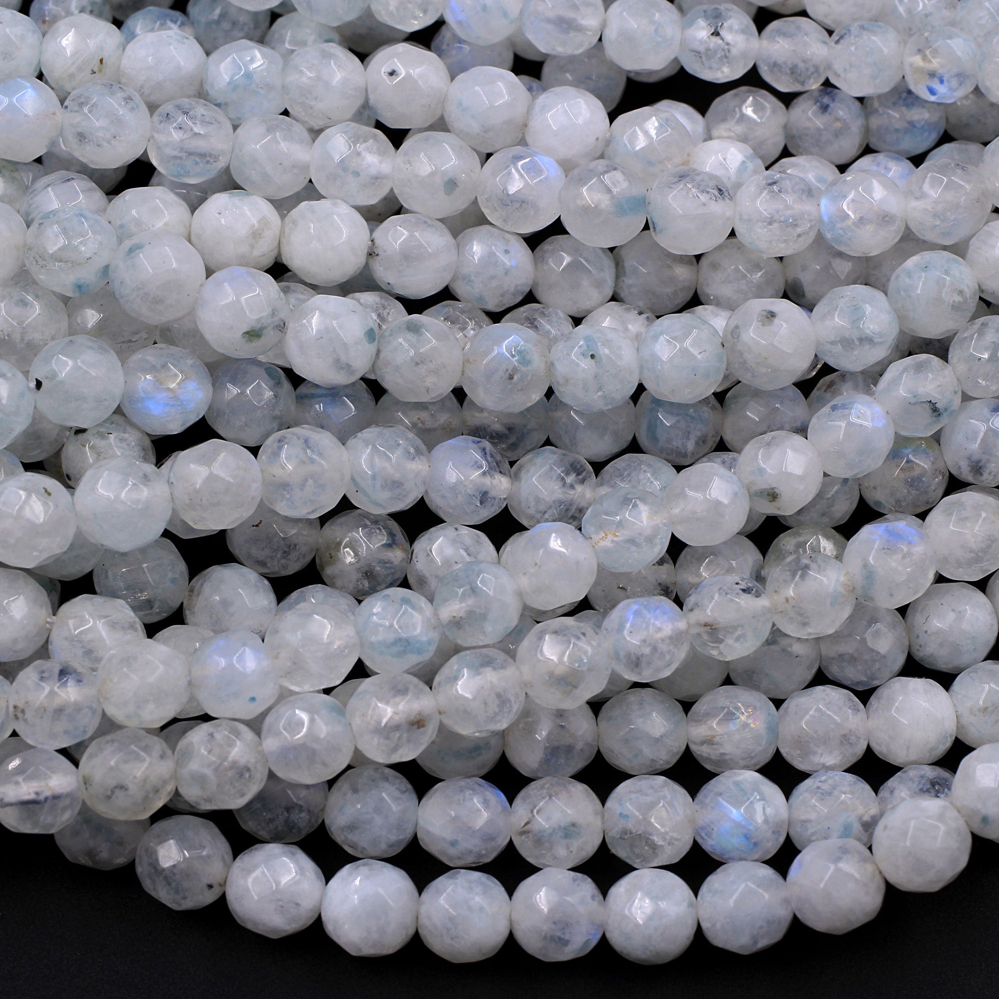 Faceted Natural Rainbow Moonstone 6mm Round Beads Tinted Green Color 16