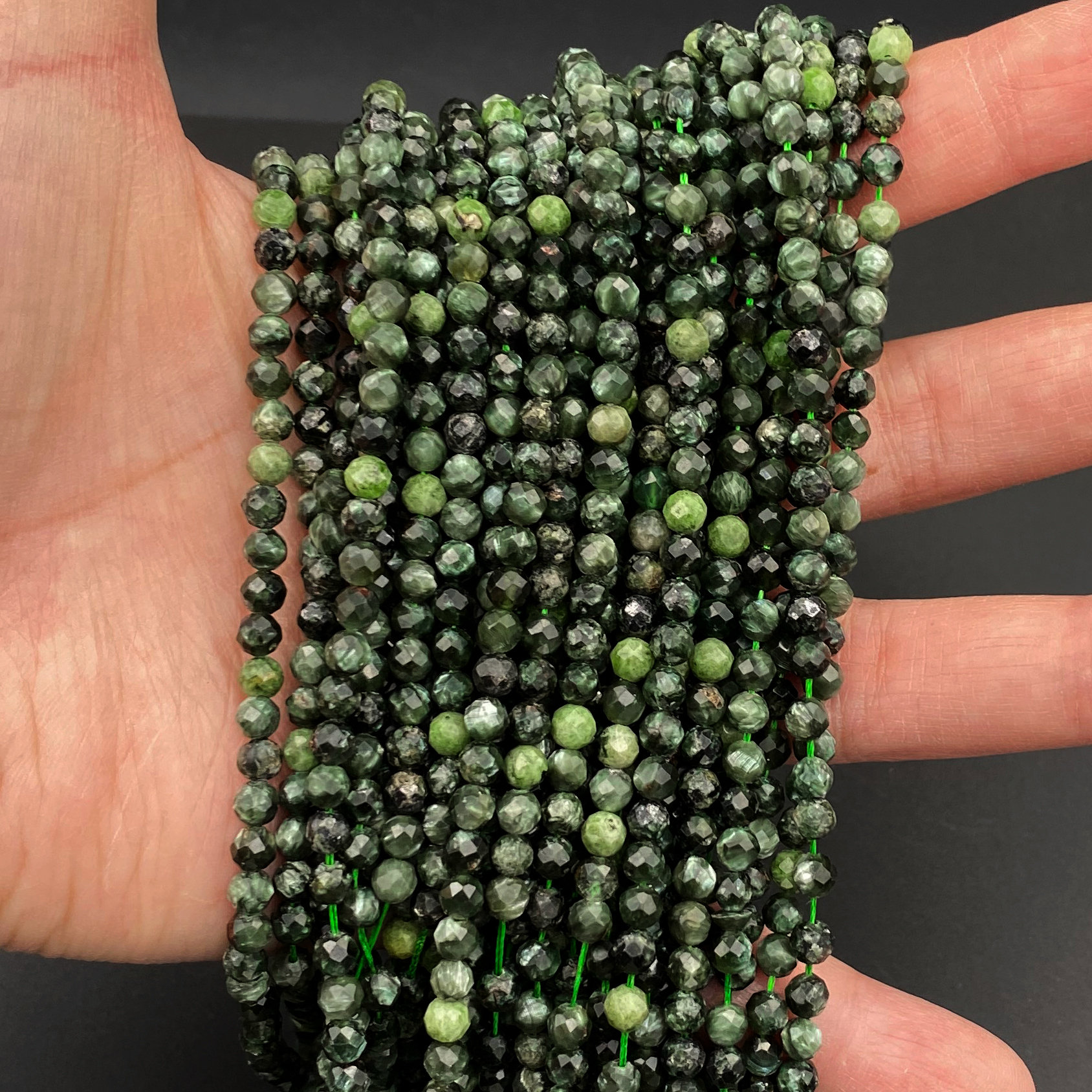 Genuine Natural Seraphinite Faceted Round Beads 2mm 3mm 4mm From Russia