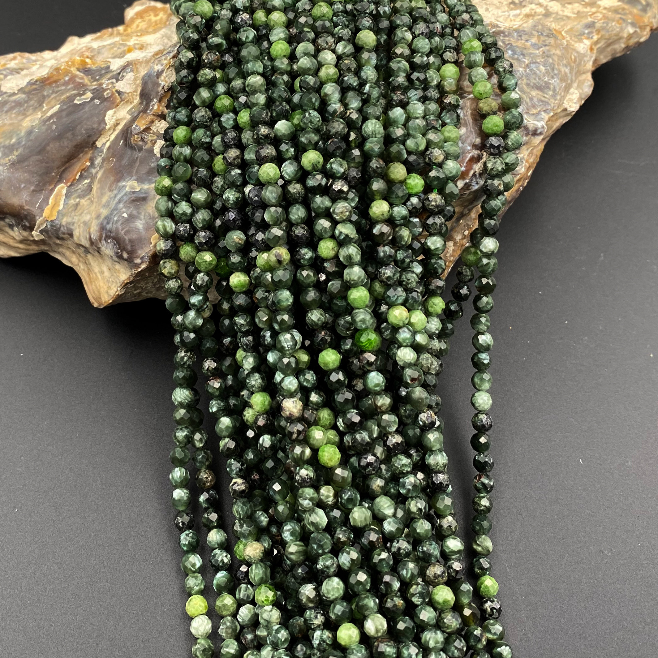 Genuine Natural Seraphinite Faceted Round Beads 2mm 3mm 4mm From Russia