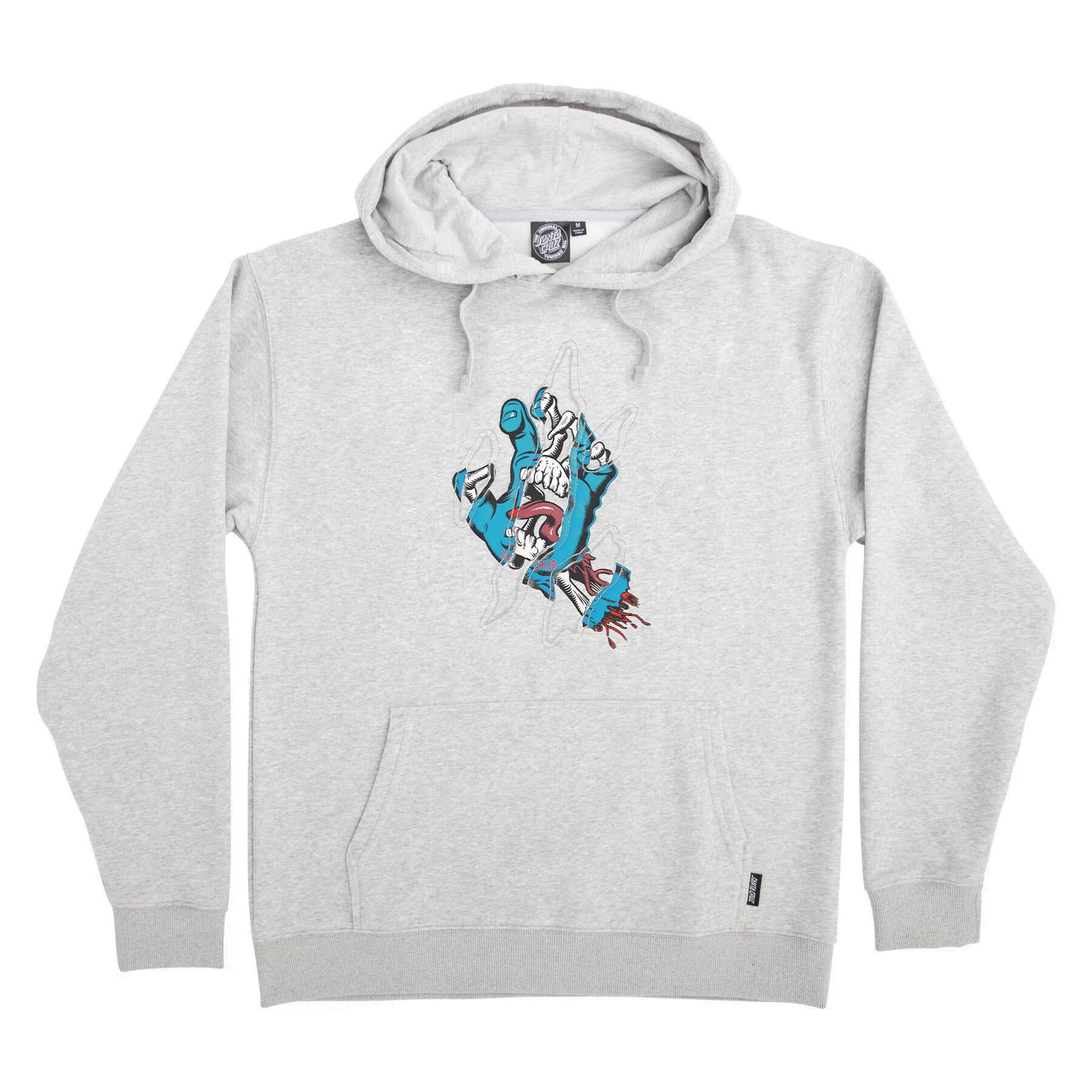 SANTA CRUZ Maglione Uomo Strappato Mano Felpa con Cappuccio Skate Grigio - Foto 4 di 6
