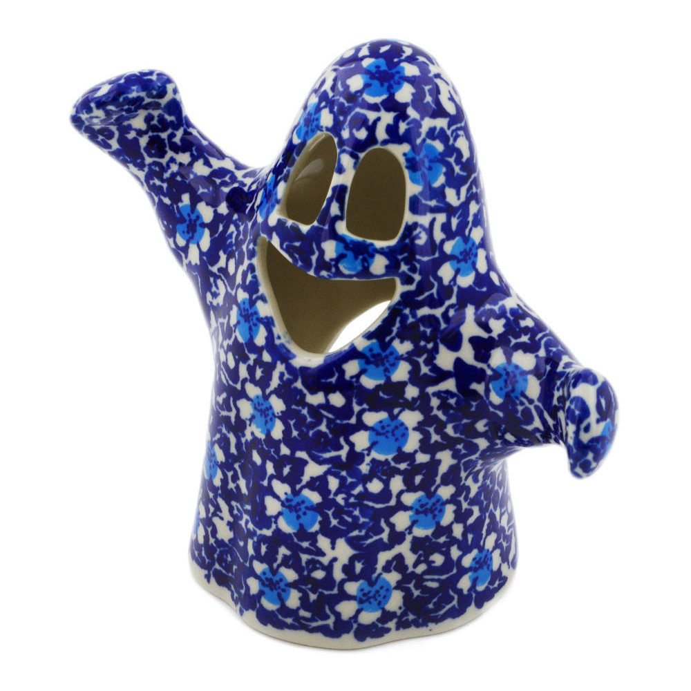 Polish Pottery Ghost Candle Holder Flowers On The Lake