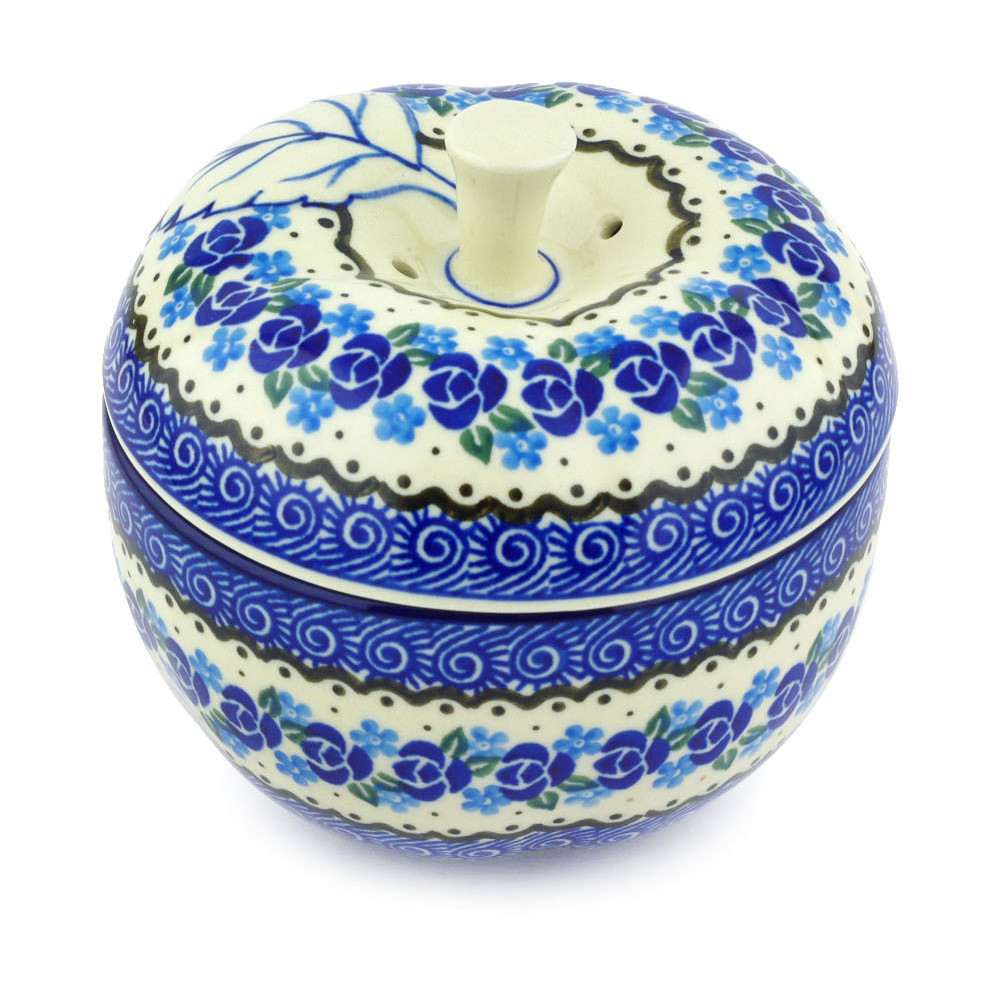 Polish Pottery Apple Shaped Jar 5" Ceramika Artystyczna Blue Bud Sea eBay