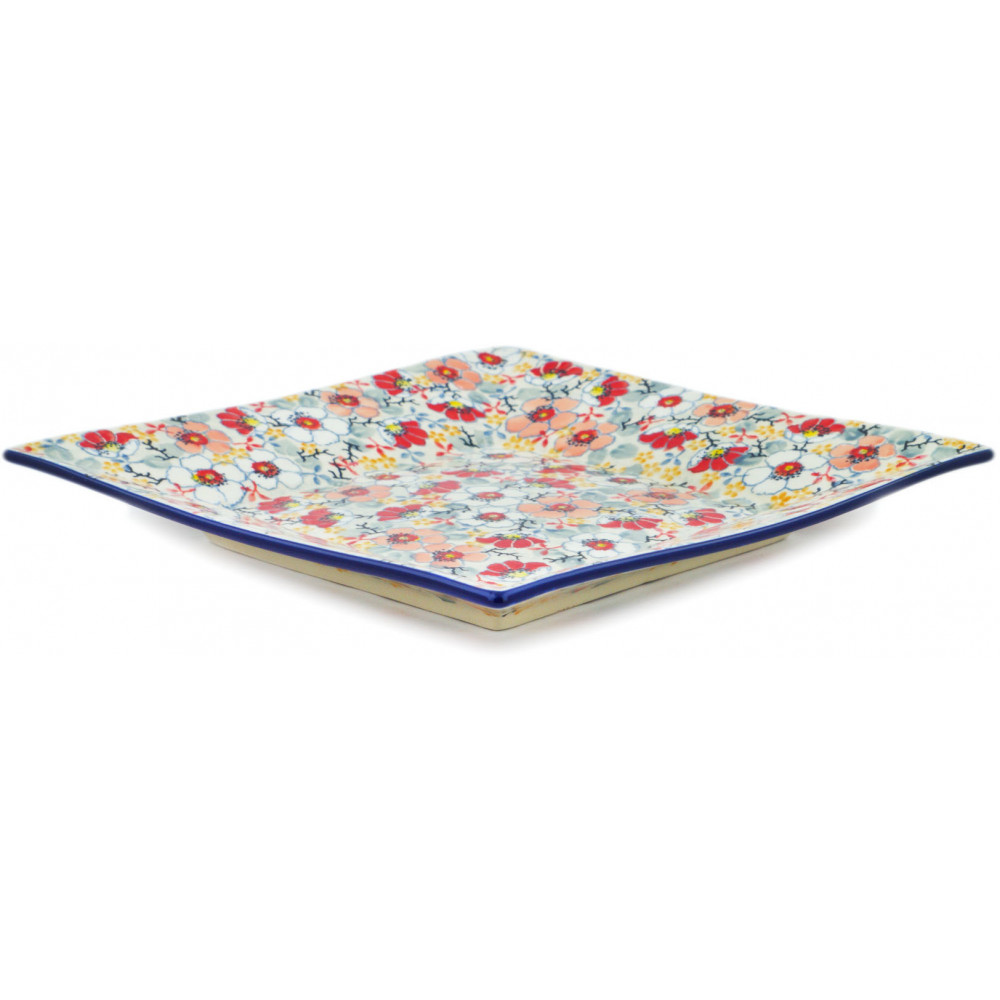 Polish Pottery Square Plate 10″ Ceramika Artystyczna Sweet Floral Bliss UNIKAT