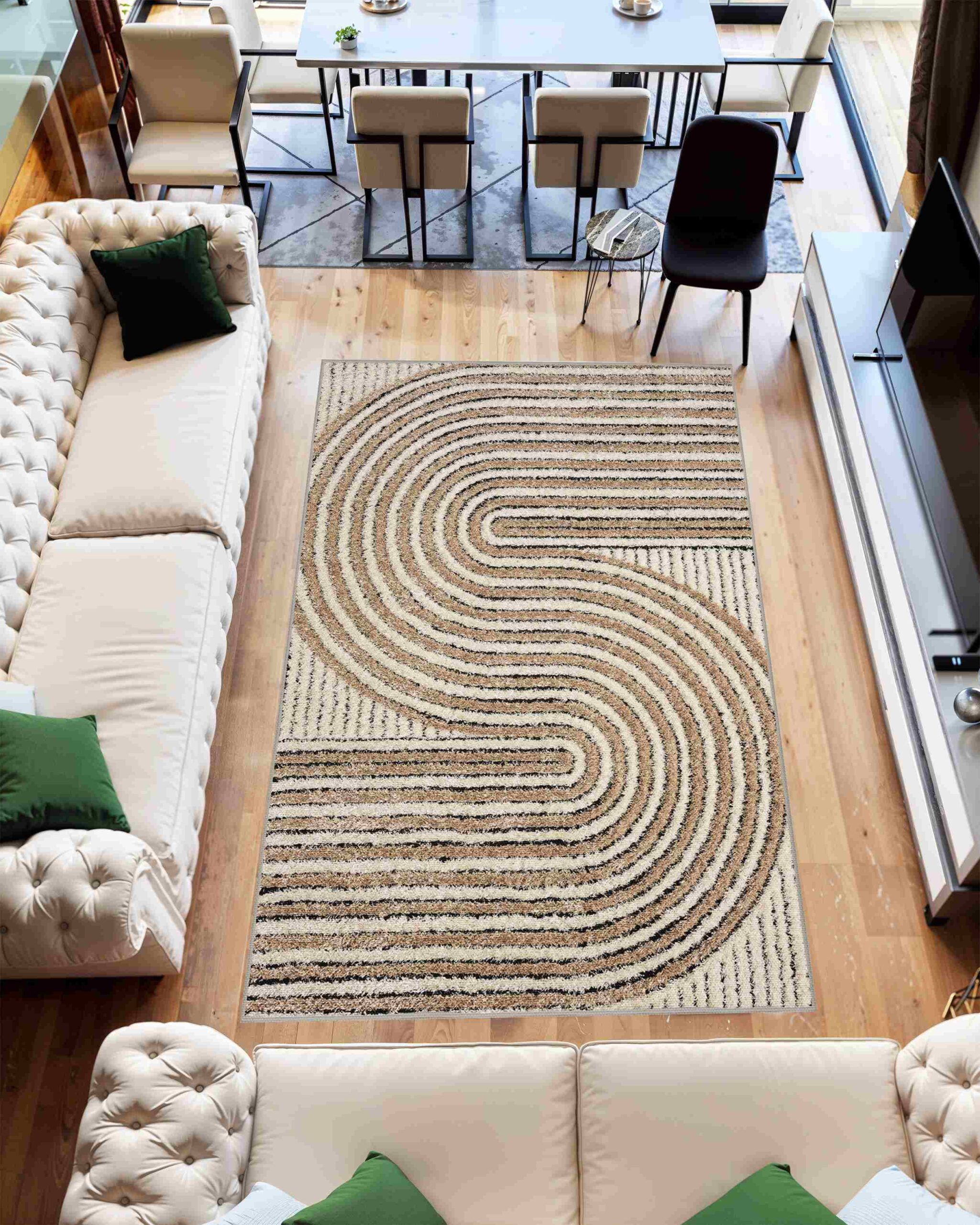 Modern 5D Shaggy Abstract Geometric Rug for Living Room Bedroom Design 6421