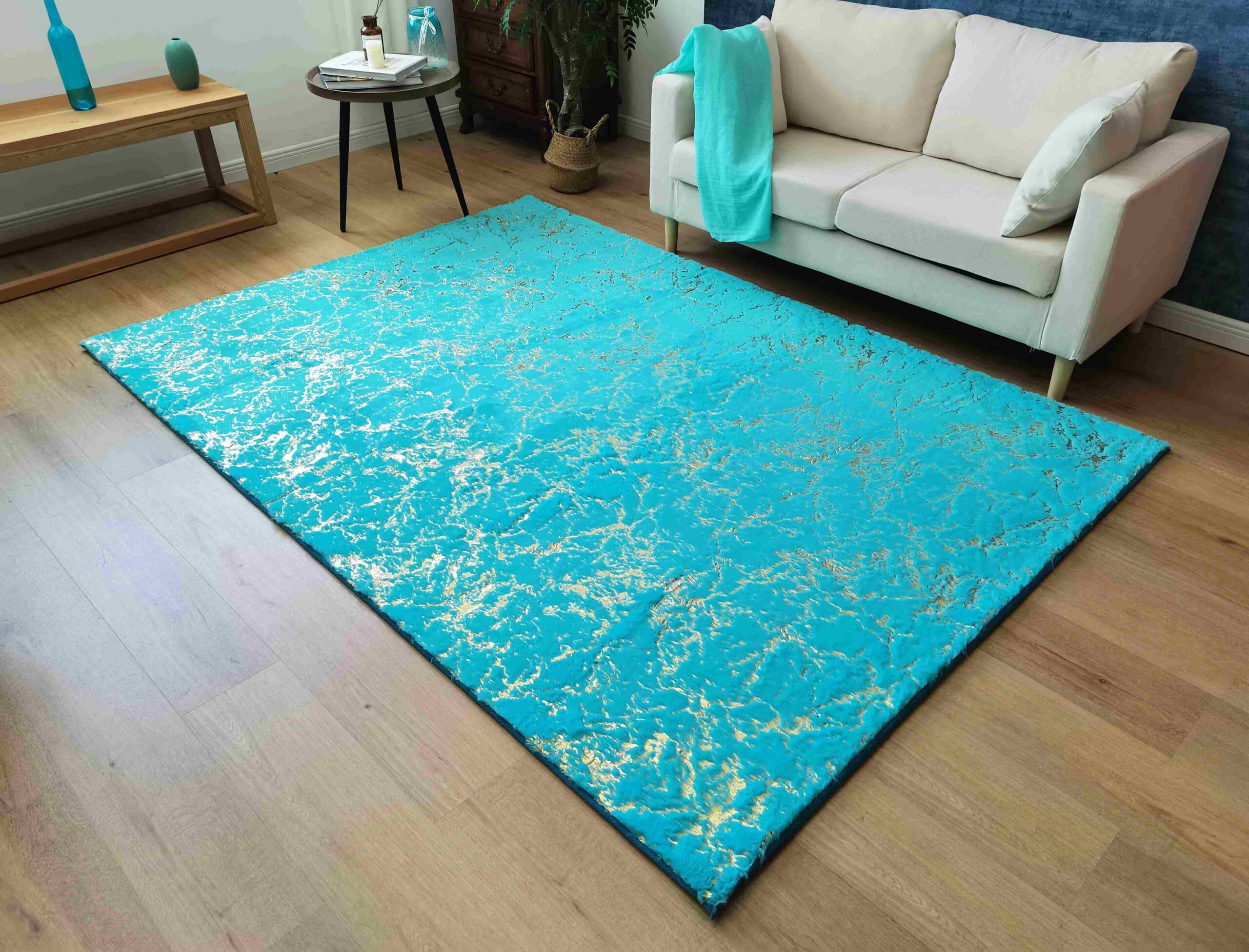 TIMMY-S SHAGGY Modern Stylish Living Room Area Rug TD3396-B6-TEAL+GOLD - Picture 2 of 2