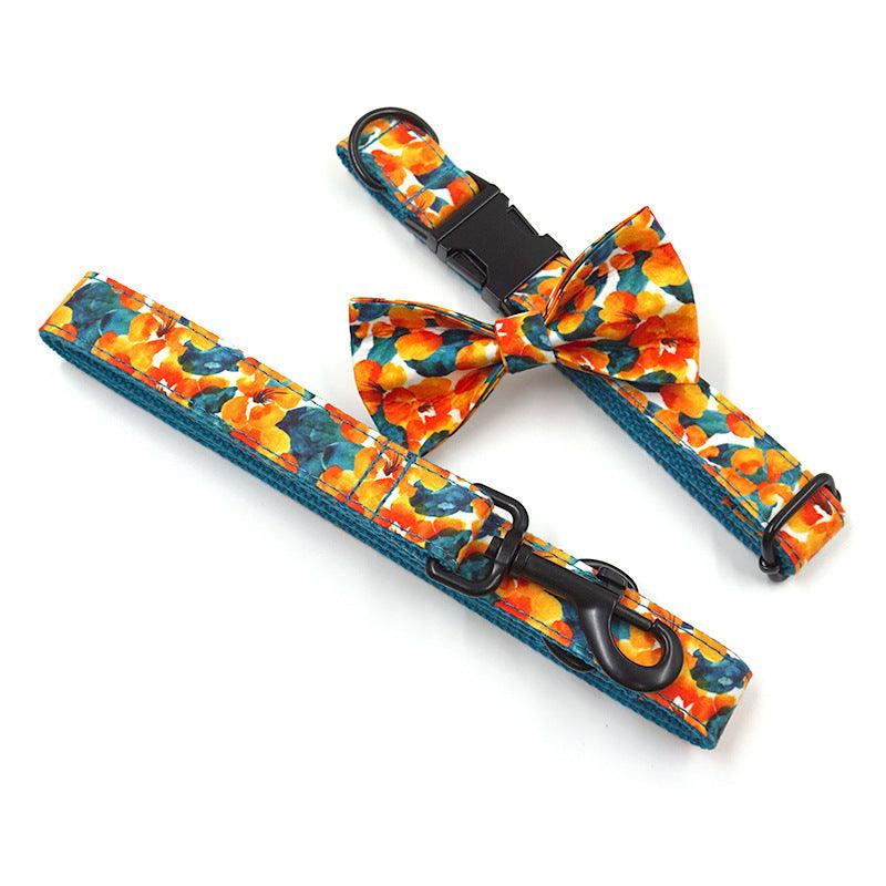 Hawaiian Print Collar, Leash, & Bow Set