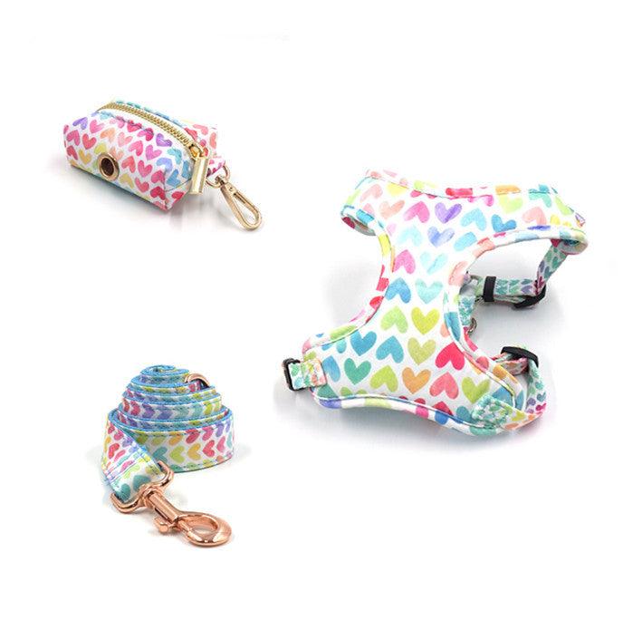 Rainbow Heart Print Pet Walking Set