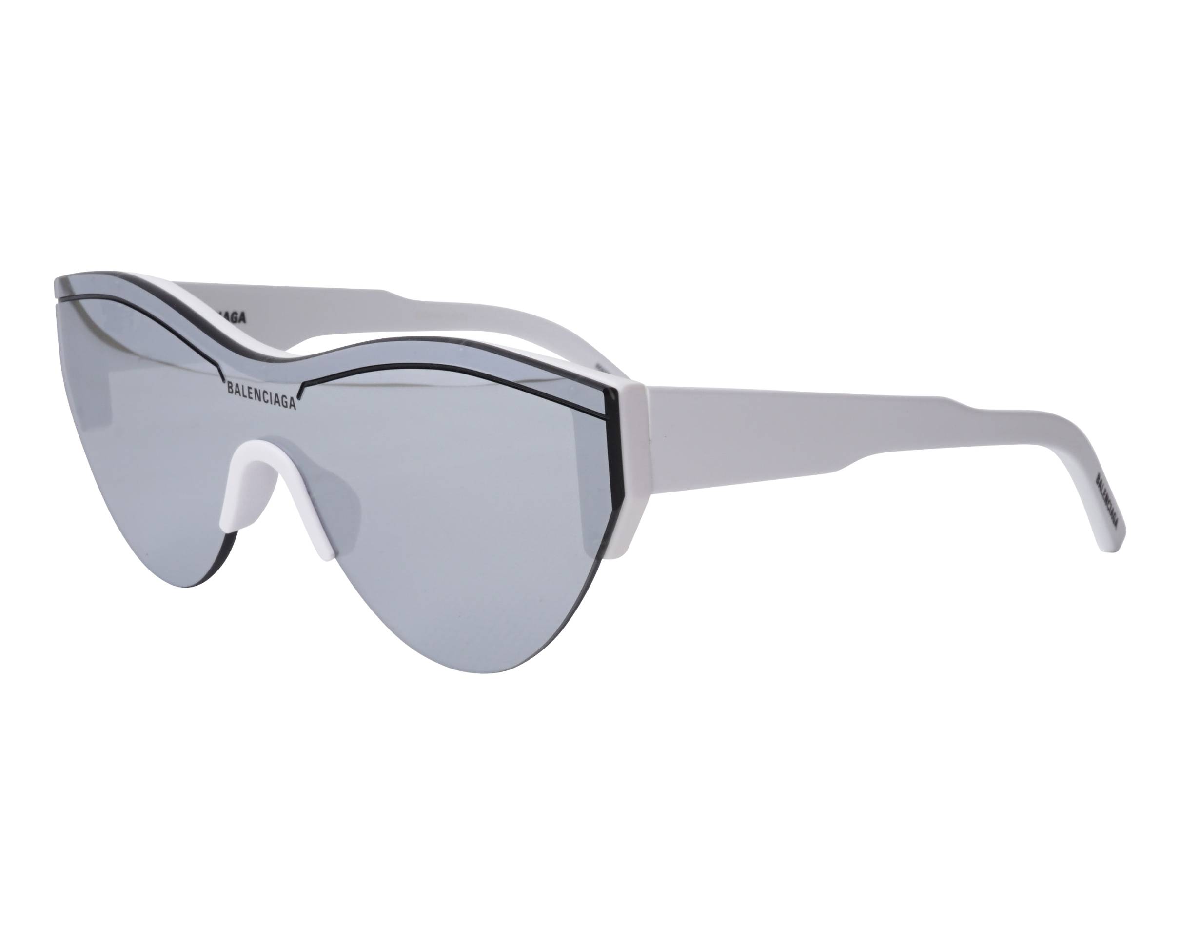 NEW Balenciaga BB0004S00599 White Silver Mirror Sunglasses