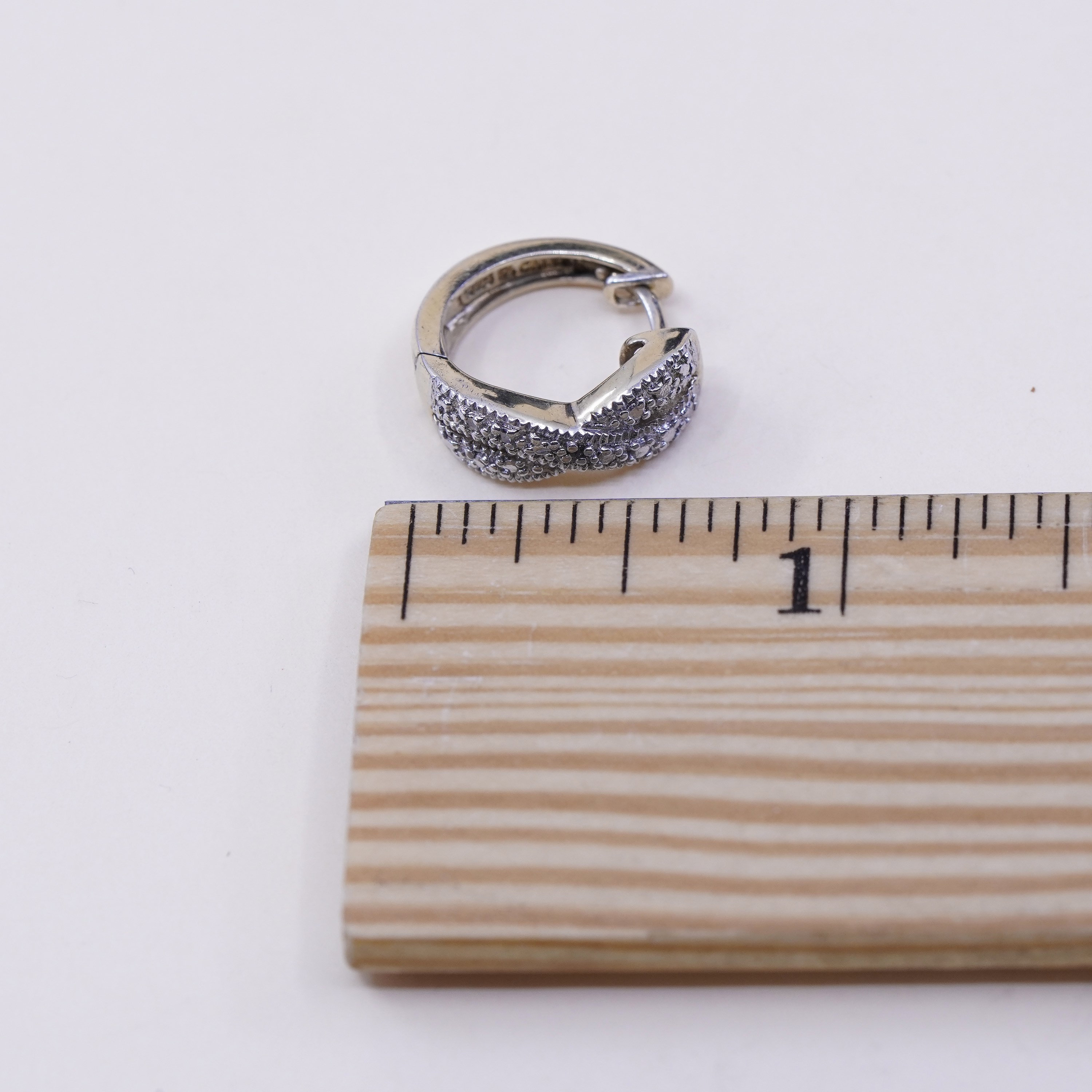 0.5”, Vintage vermeil gold sterling silver earrings, 925 hoops, huggie, diamond product image view 7