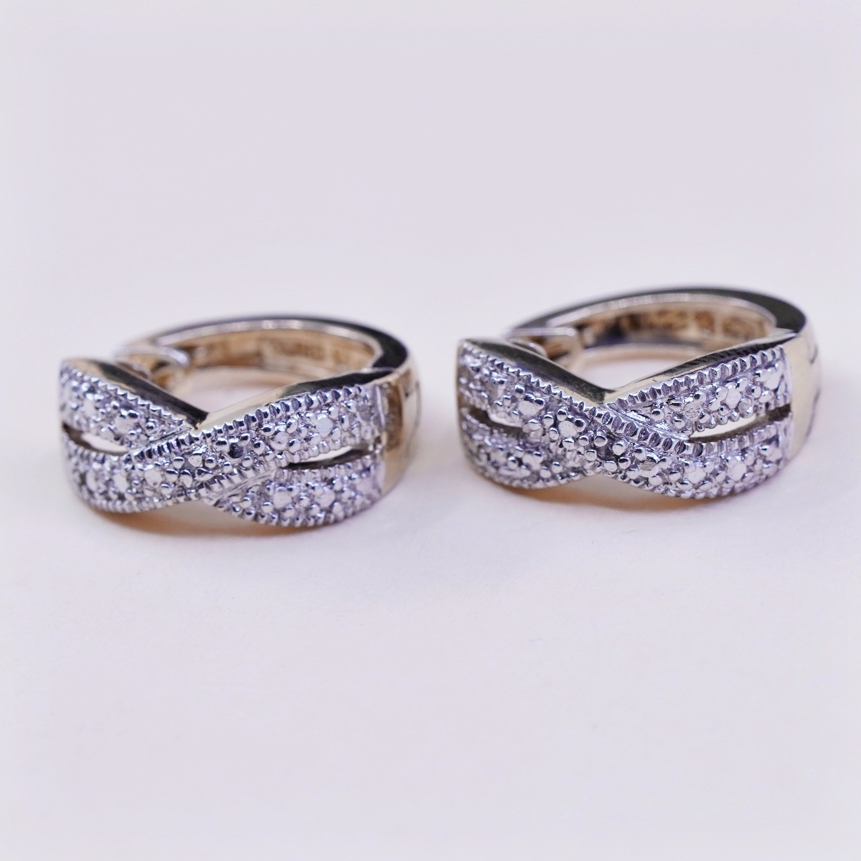 0.5”, Vintage vermeil gold sterling silver earrings, 925 hoops, huggie, diamond main product image