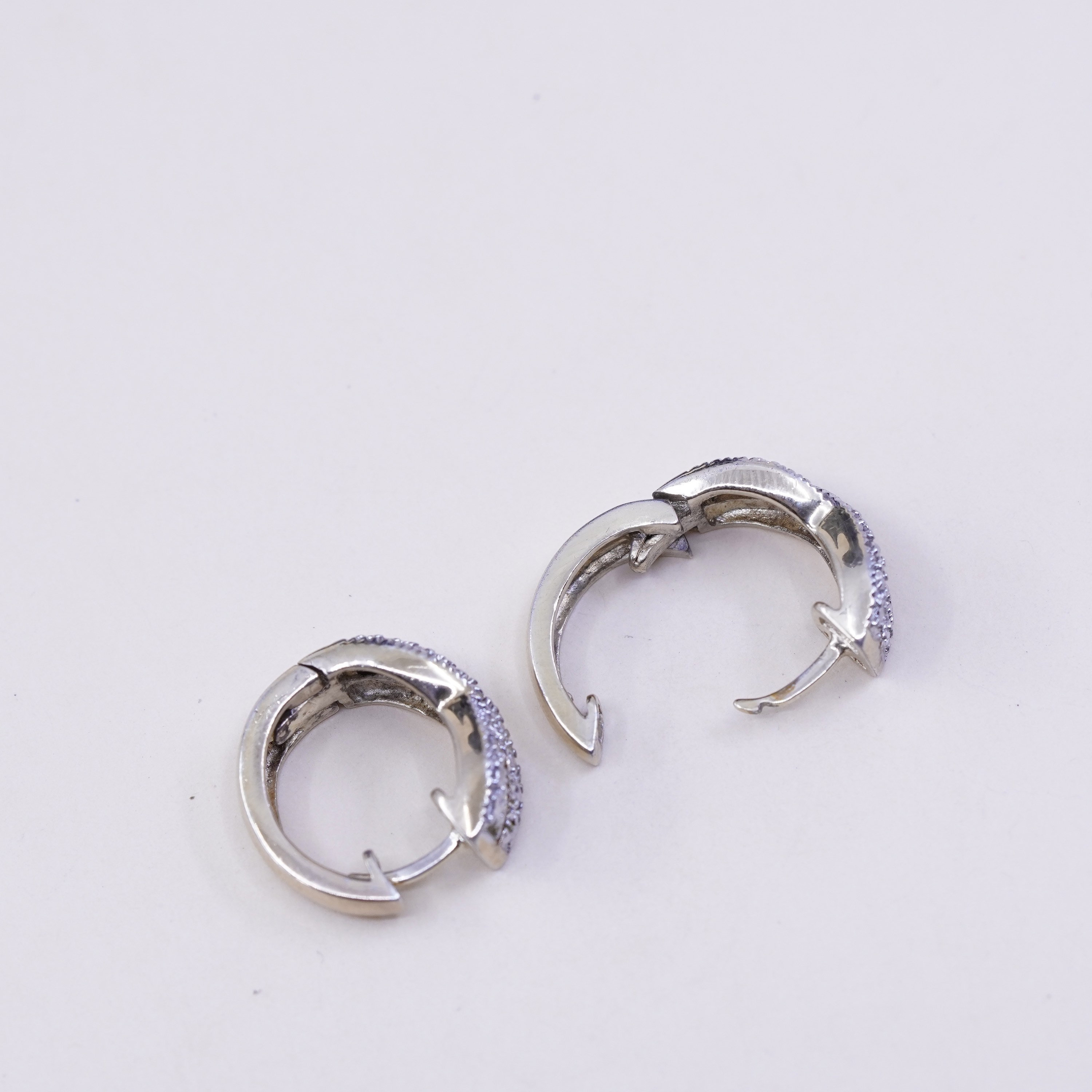 0.5”, Vintage vermeil gold sterling silver earrings, 925 hoops, huggie, diamond product image view 3