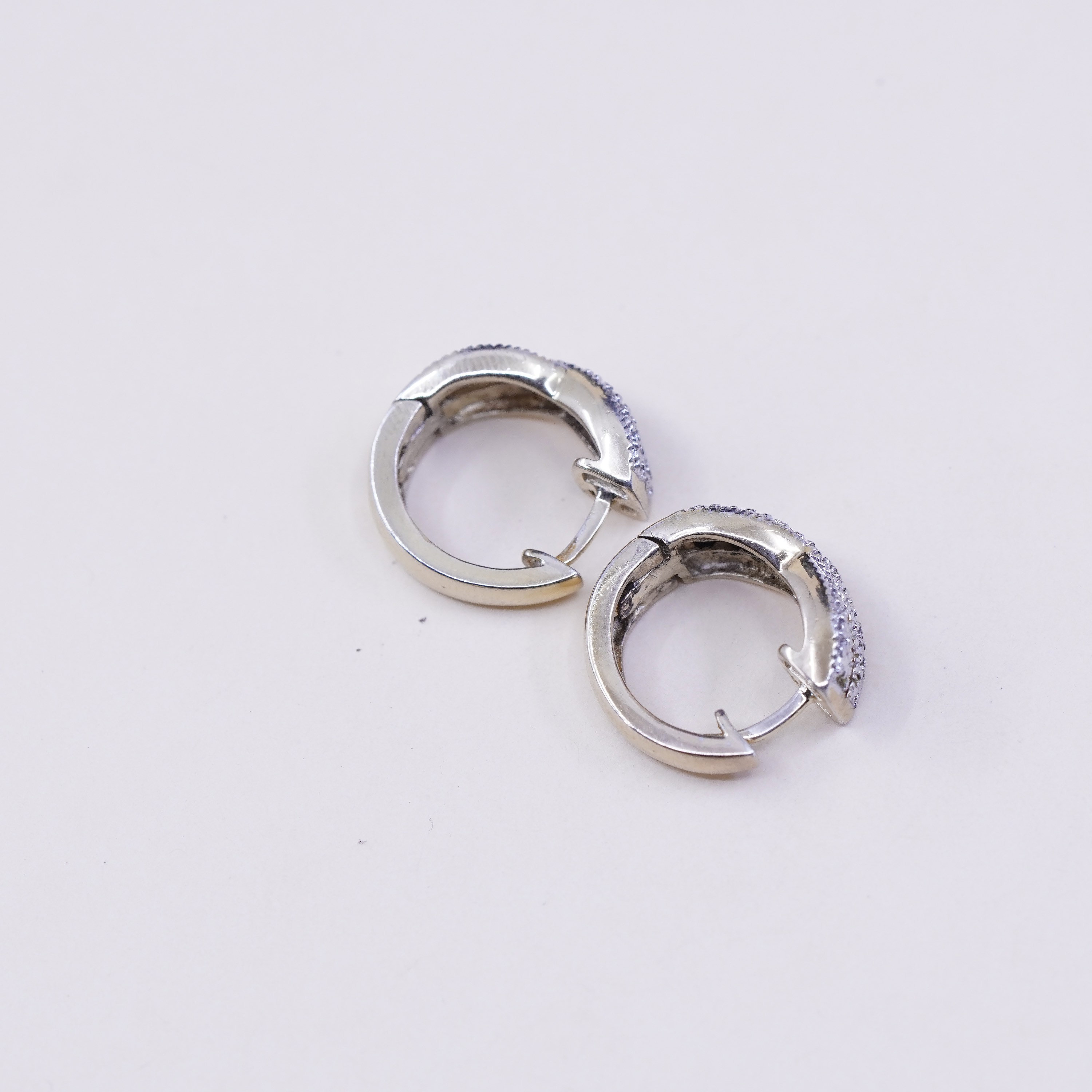 0.5”, Vintage vermeil gold sterling silver earrings, 925 hoops, huggie, diamond product image view 5