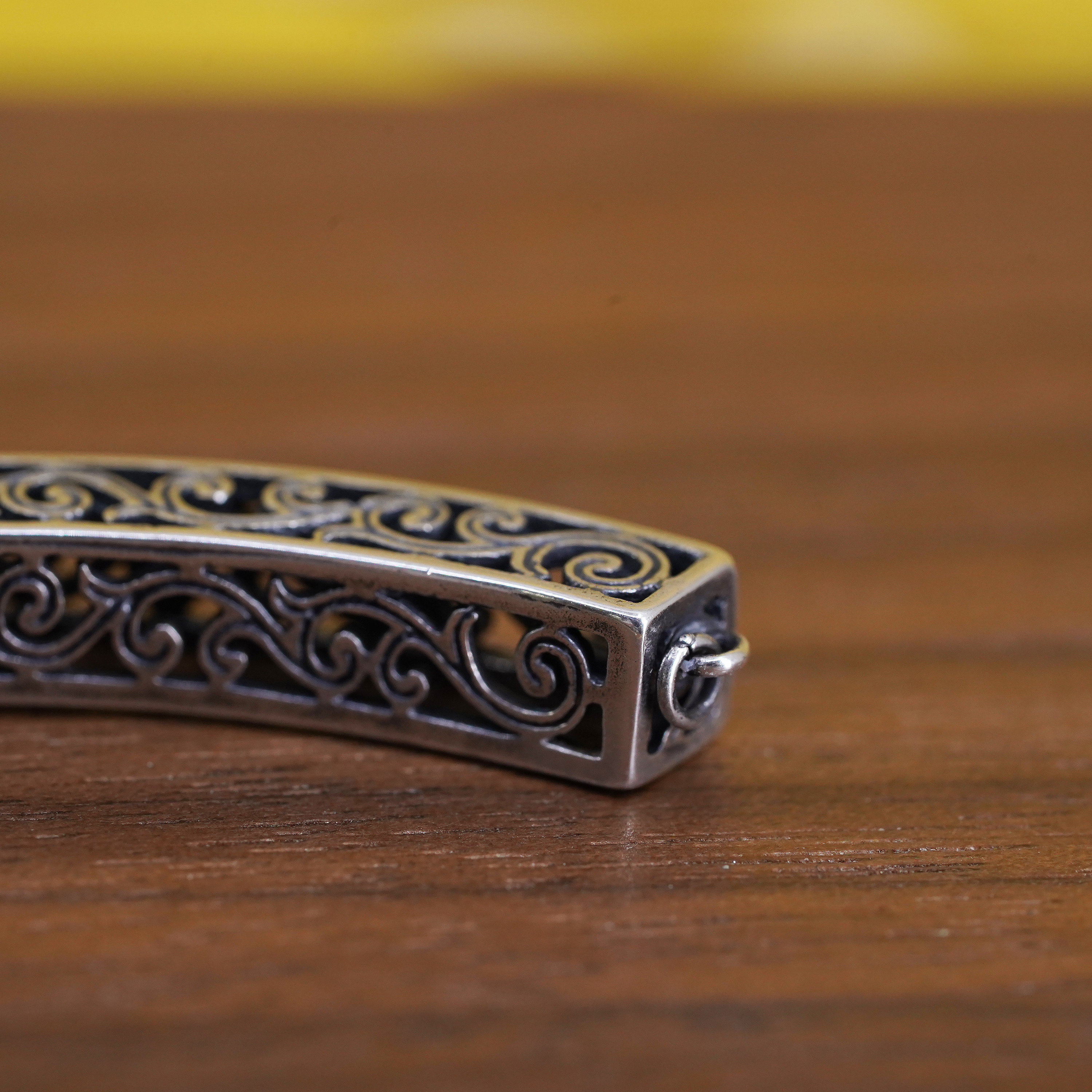 Vintage Sterling silver handmade pendant, 925 filigree curve product image view 5