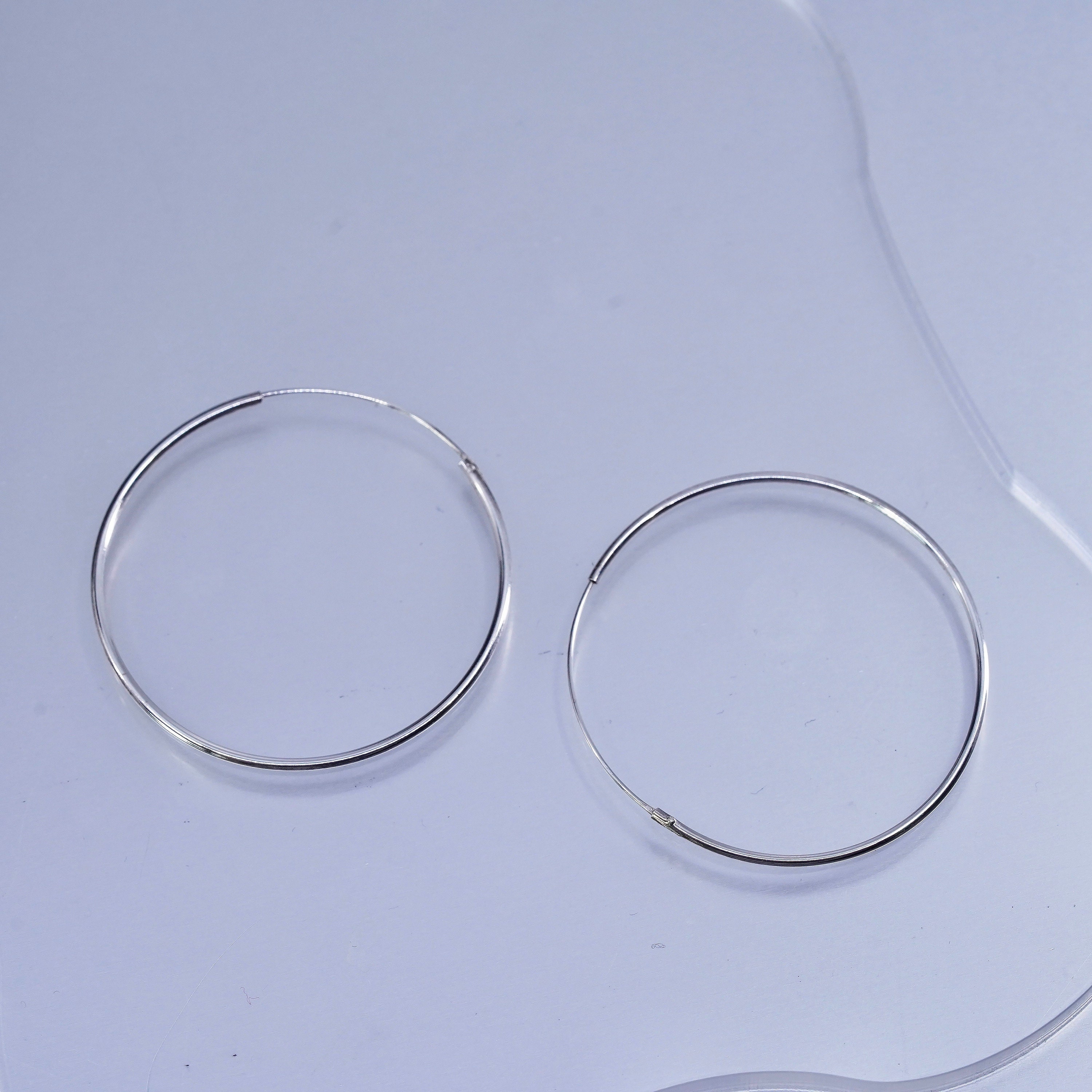 1.75”, vintage Sterling silver handmade earrings, 925 hoops