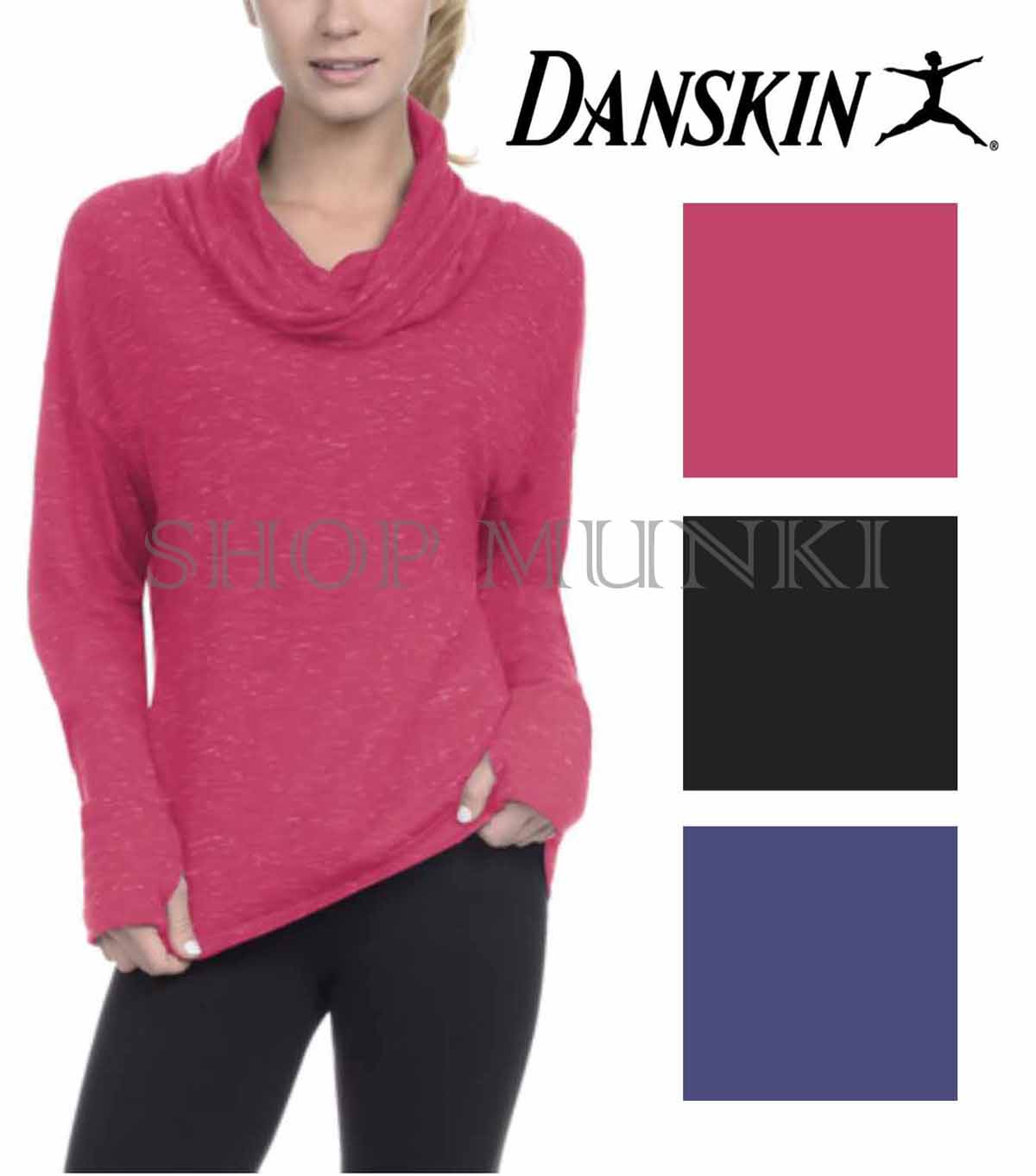 Danksin Women/'s French Terry Relaxed Fit Cowl Neck Pullover Top with Thumbholes
