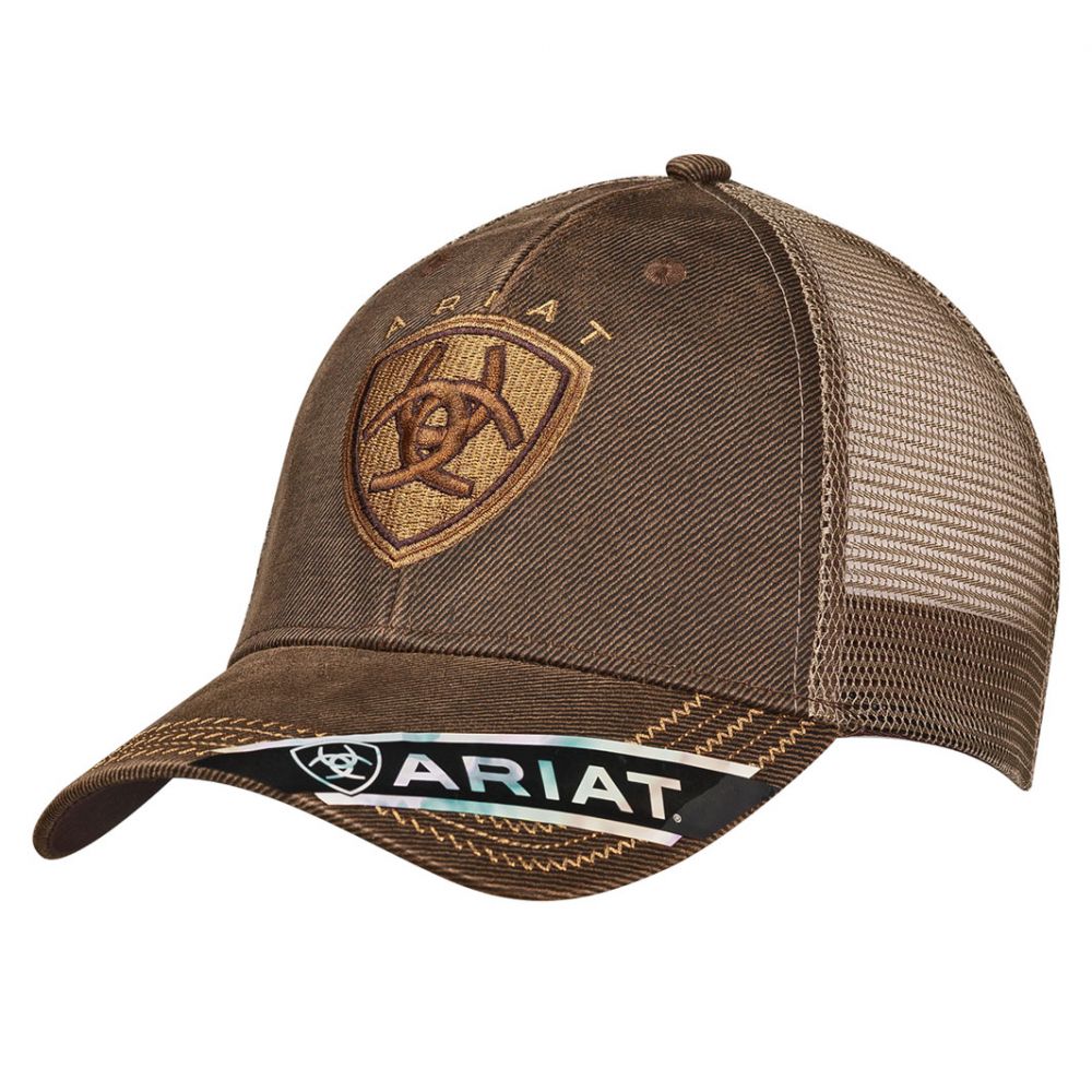Ariat Mens Oilskin Shield Logo Mesh Back Snapback Cap Hat 701340516250