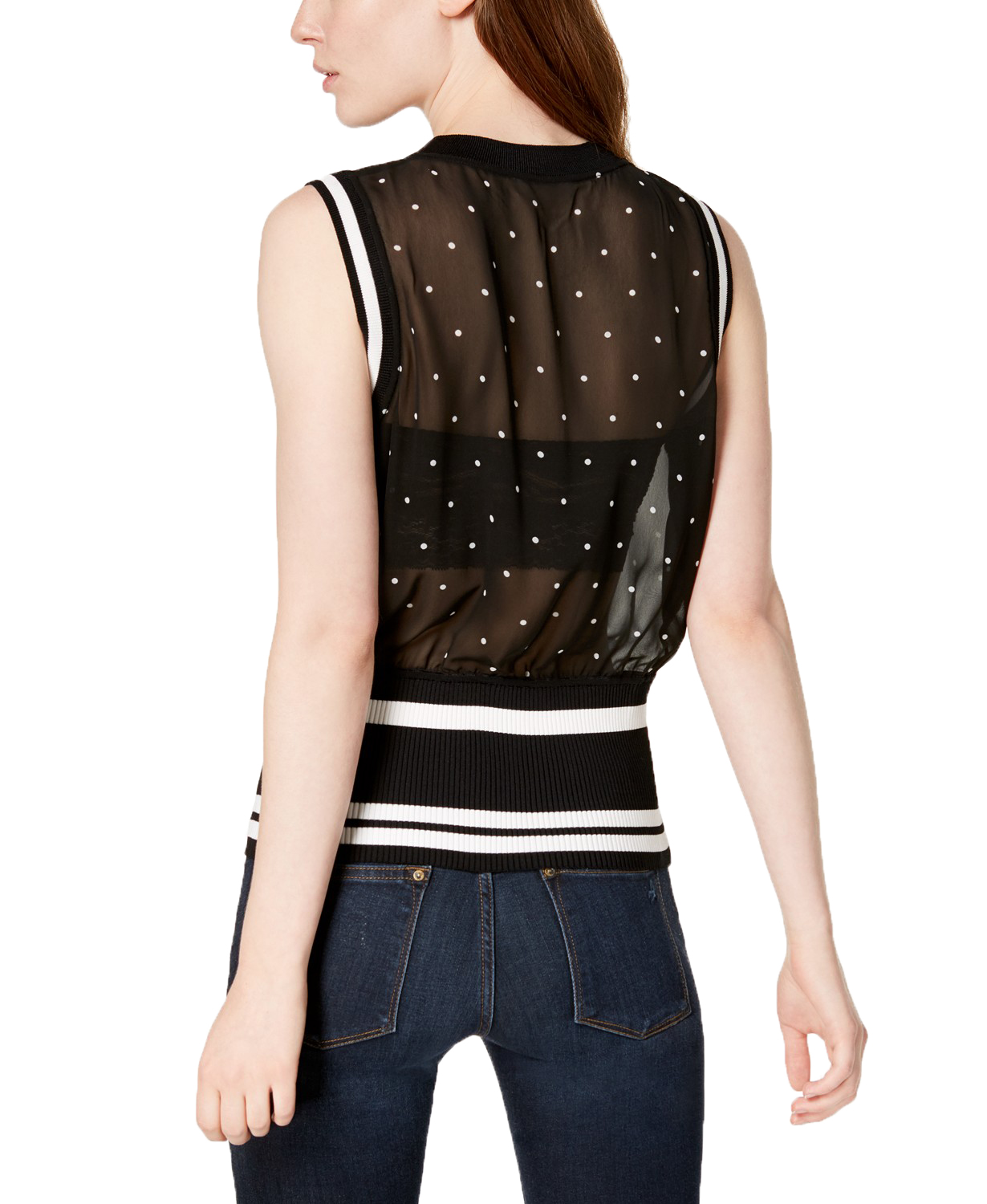 Bar III Womens Sheer Mesh CrewNeckline RibbedTrim Top eBay