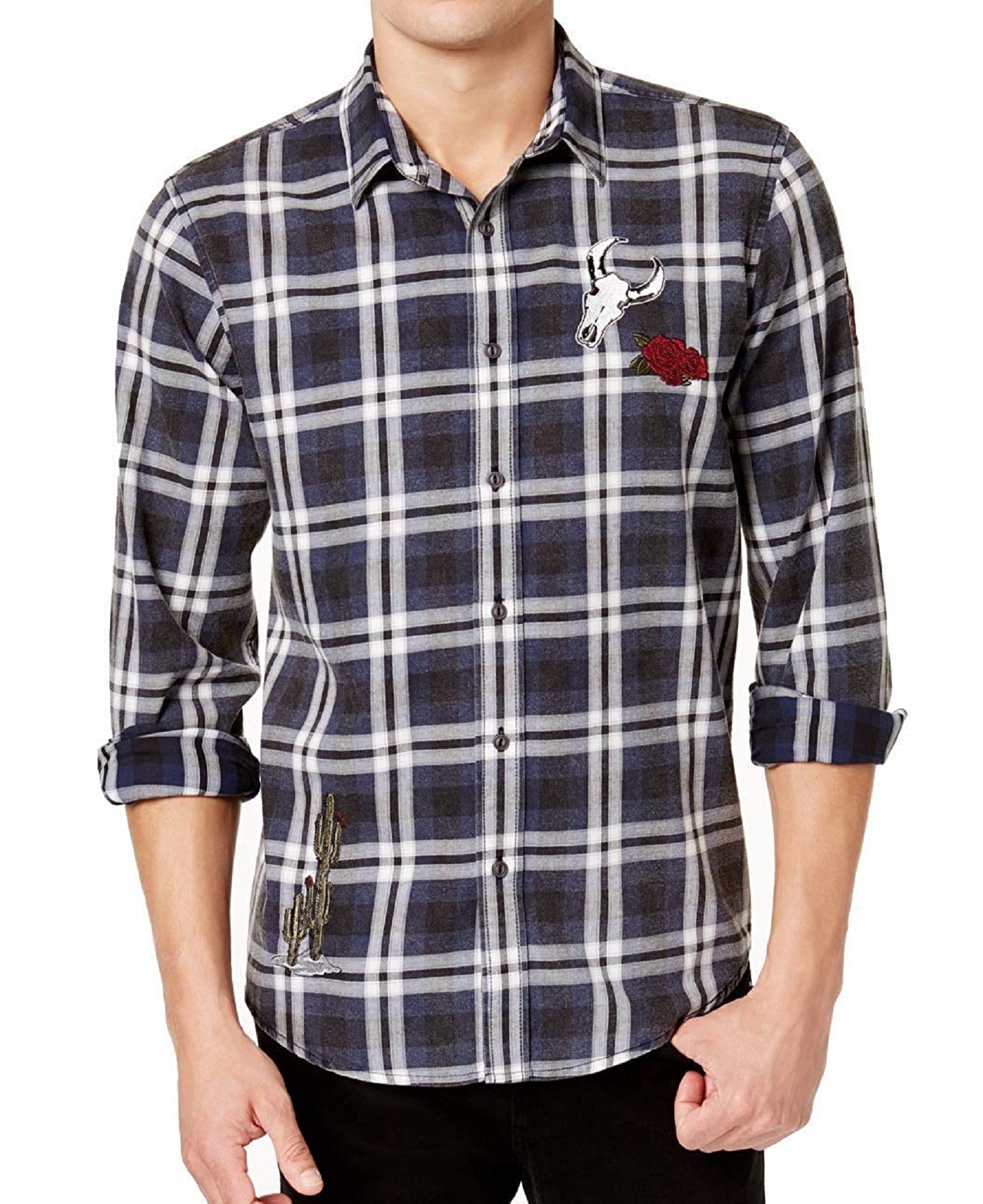 American Rag Mens Ramsay Patched Plaid 