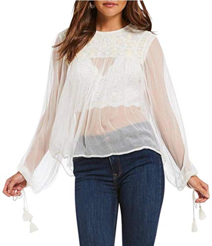 Free People Women's Retro Sheer Blouse, Large - Picture 3 of 3